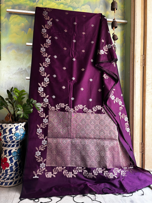 Dark Purple Semi Katan Saree