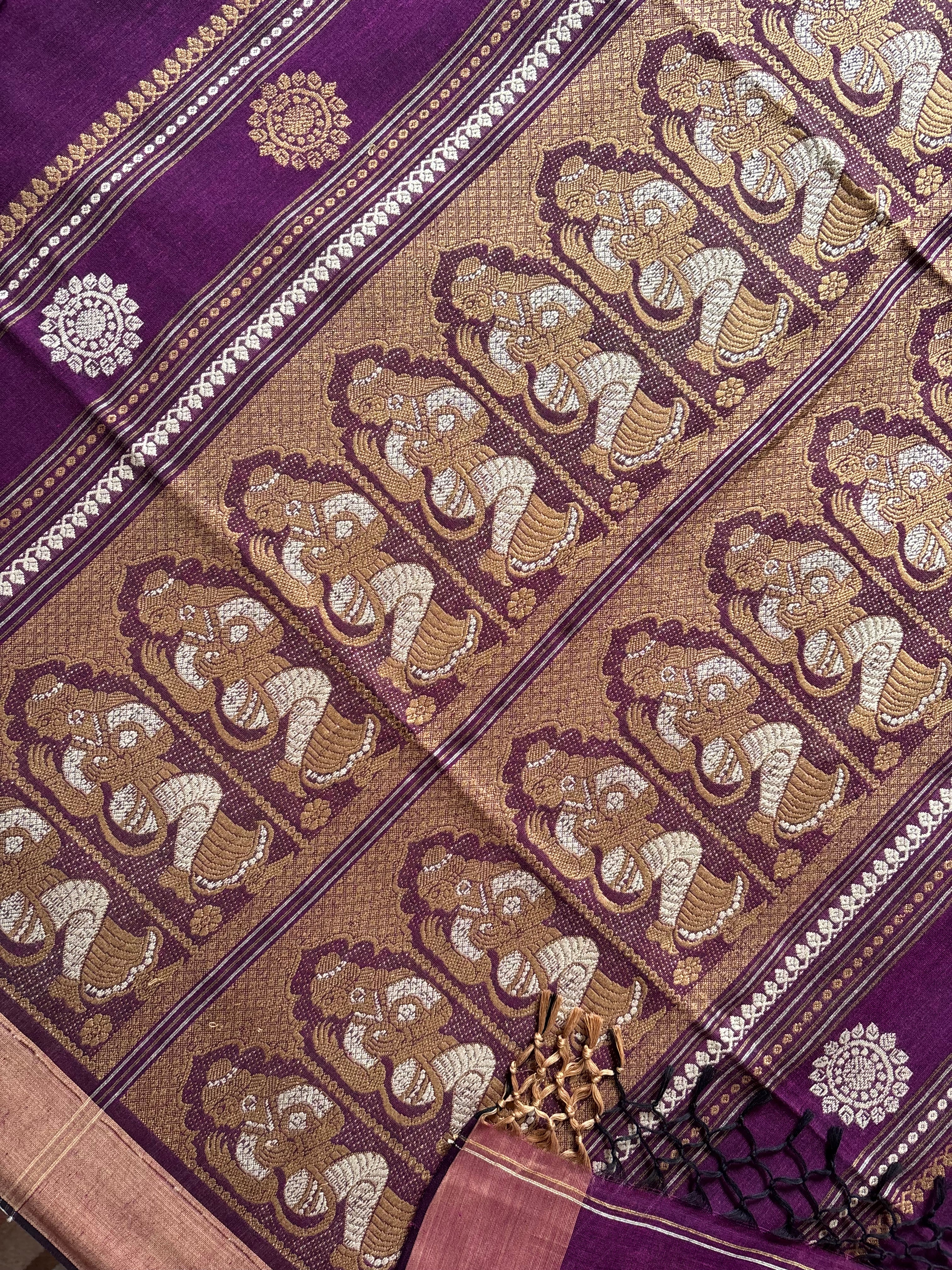 Handwoven Purple Beige Cotton Baluchari Saree