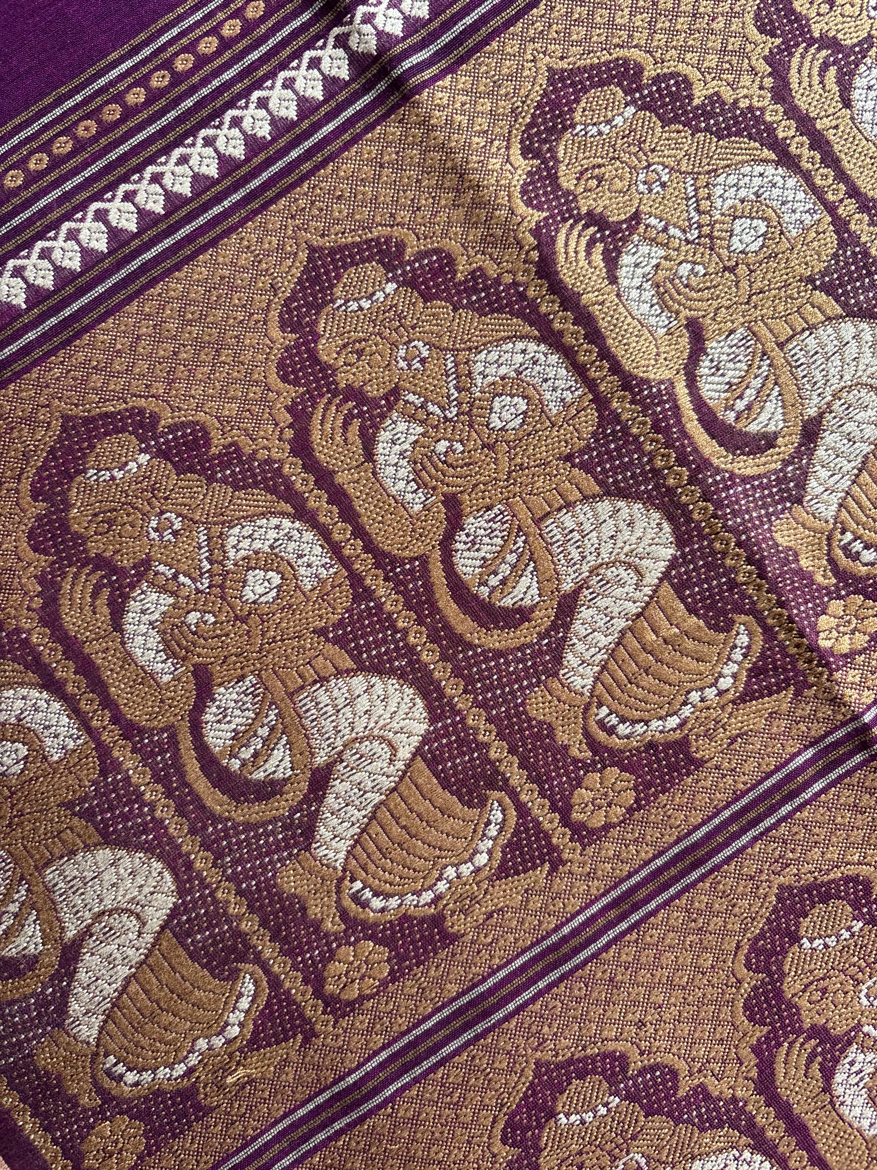 Handwoven Purple Beige Cotton Baluchari Saree