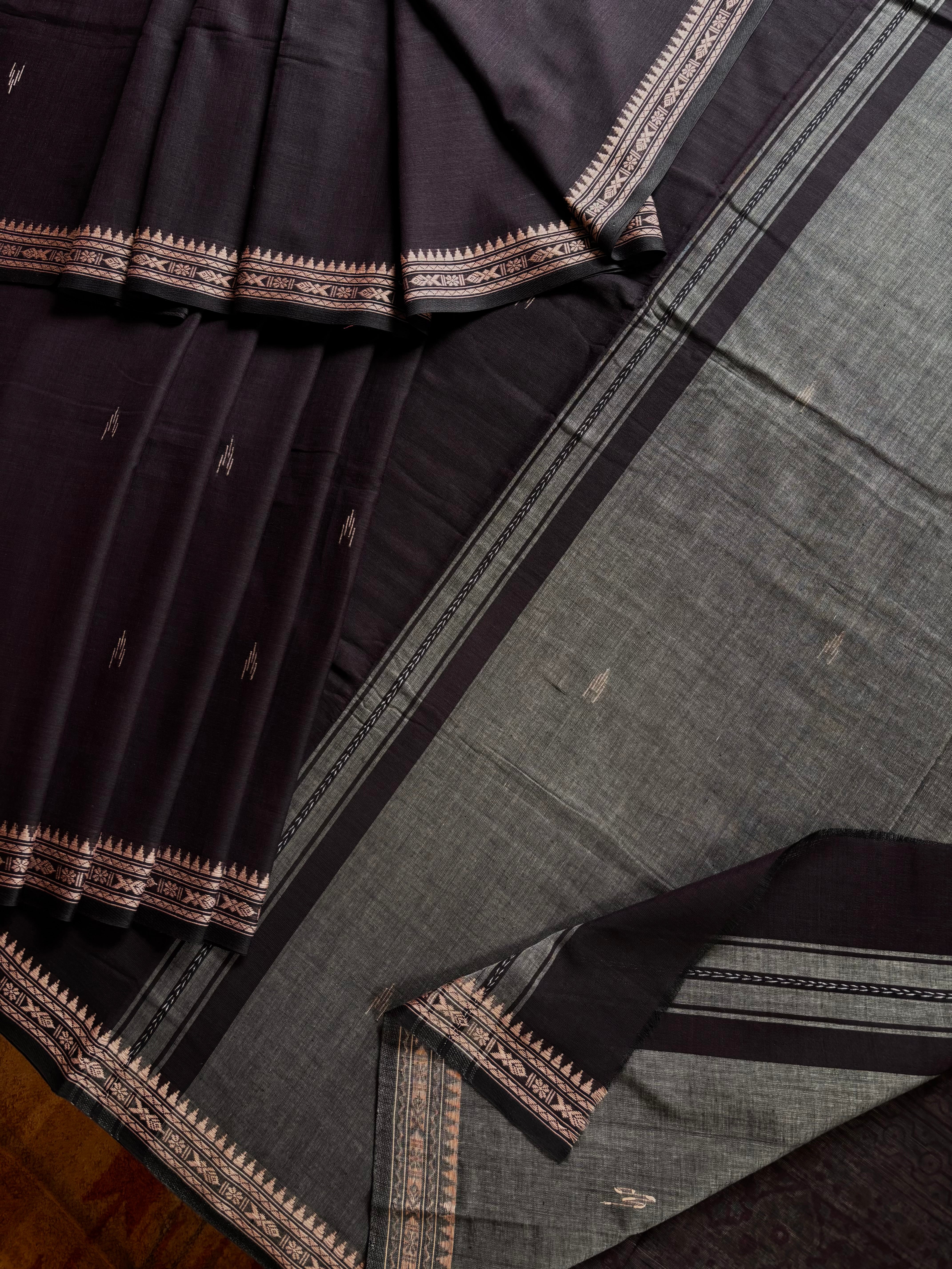Handwoven Dark Plum Colour Dhonekhali Cotton Saree