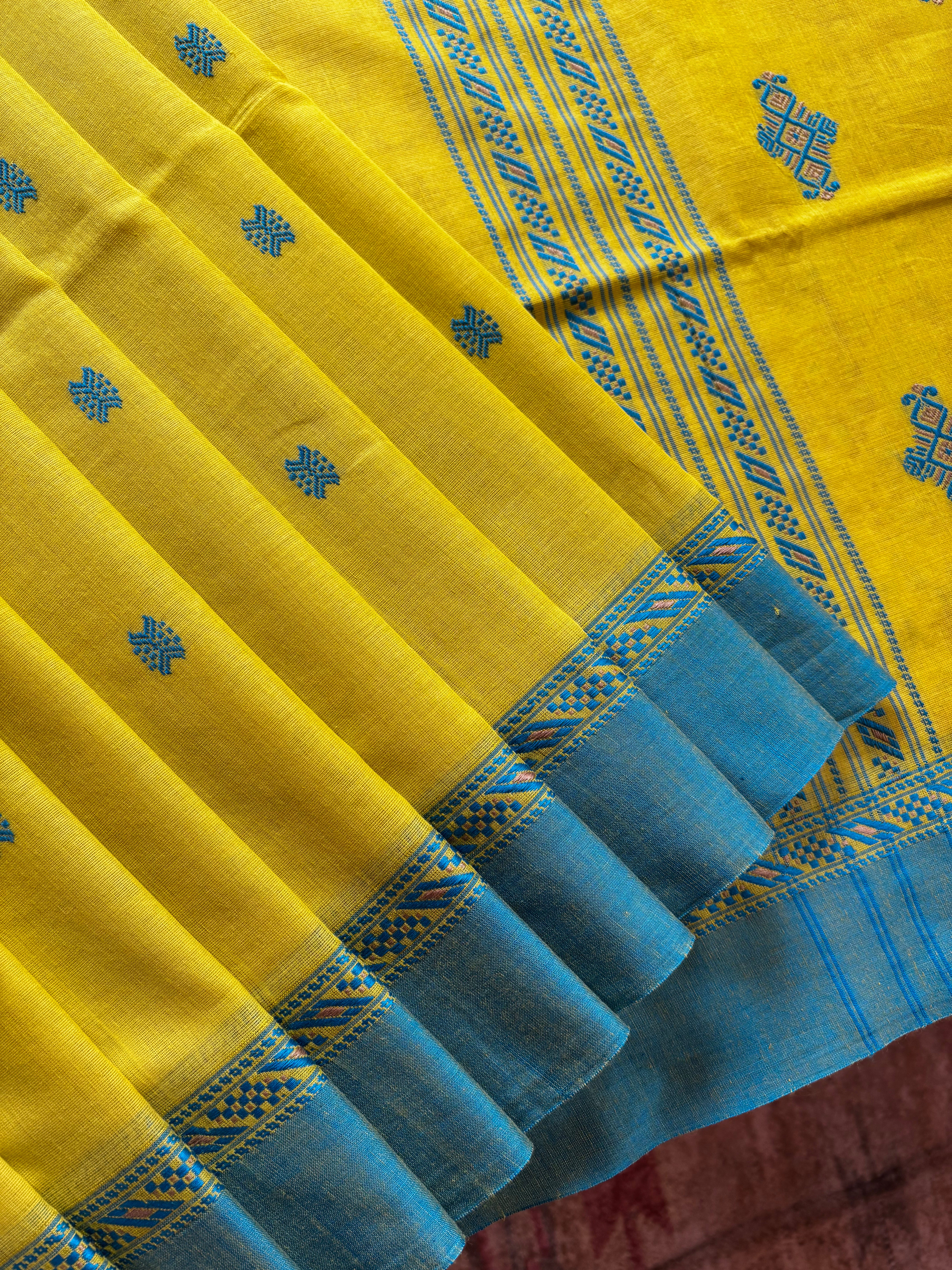Handwoven Lime Yellow Colour Phulia Cotton Saree