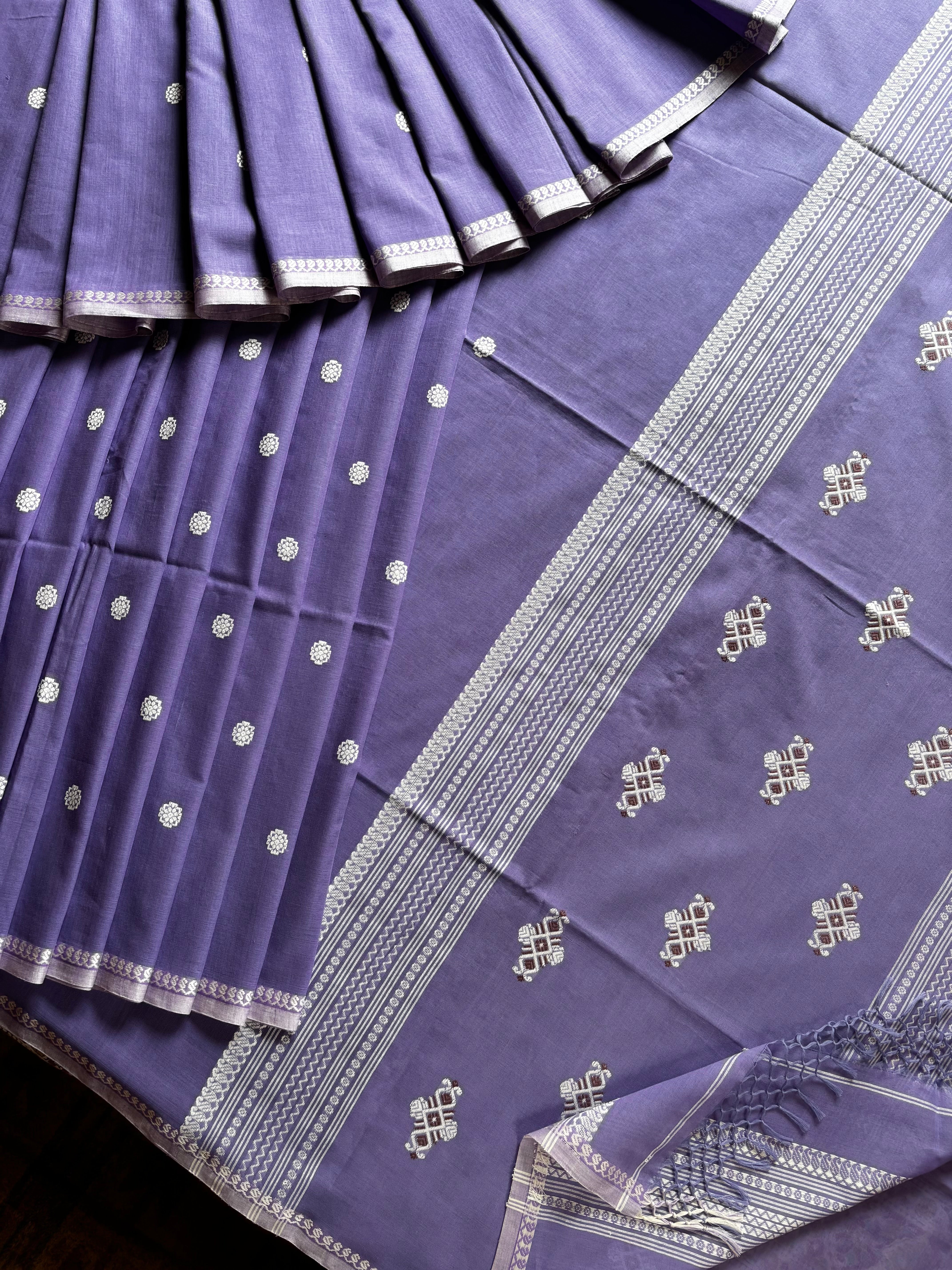 Handwoven Lavender Colour Phulia Cotton Saree