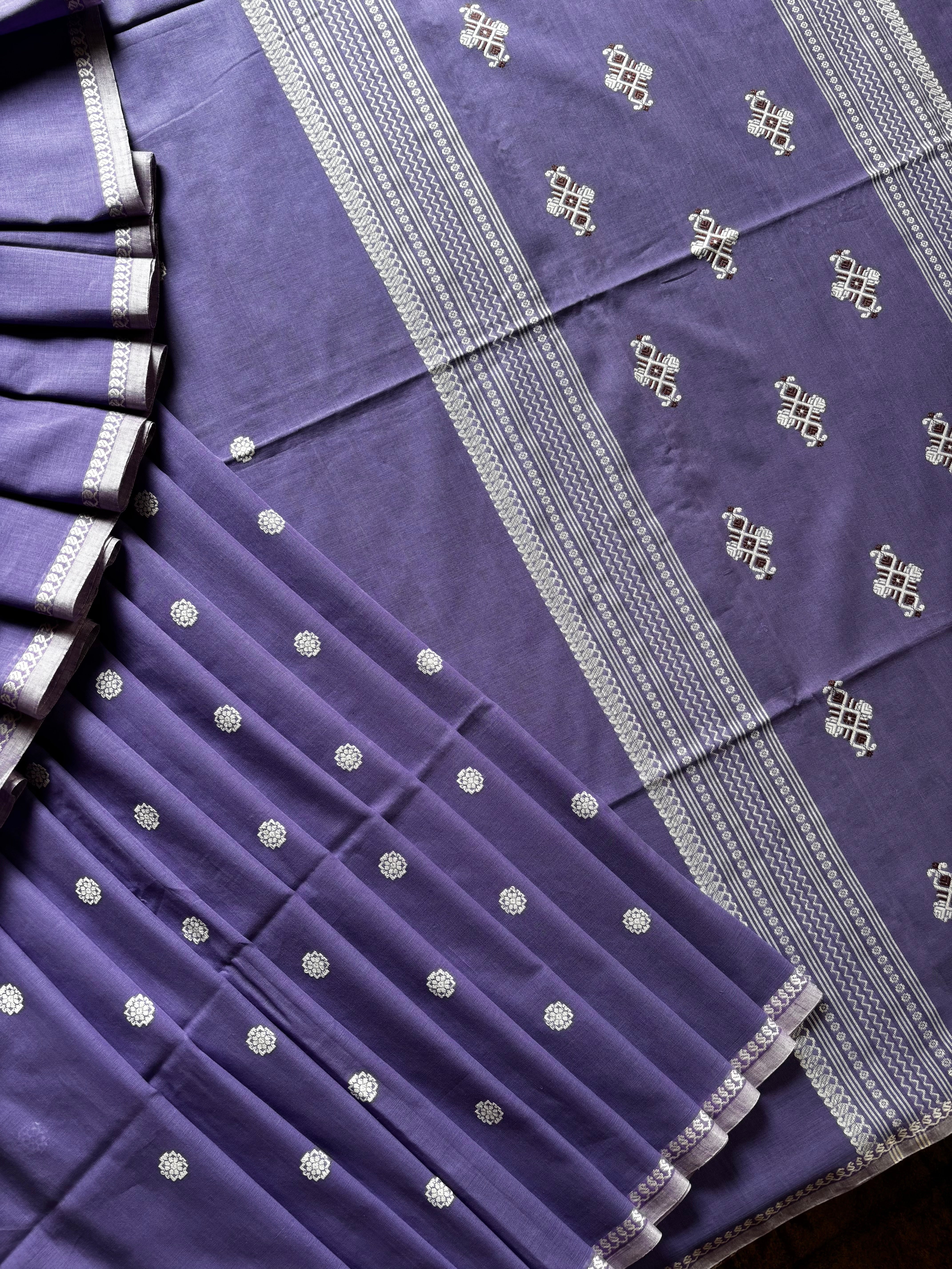 Handwoven Lavender Colour Phulia Cotton Saree