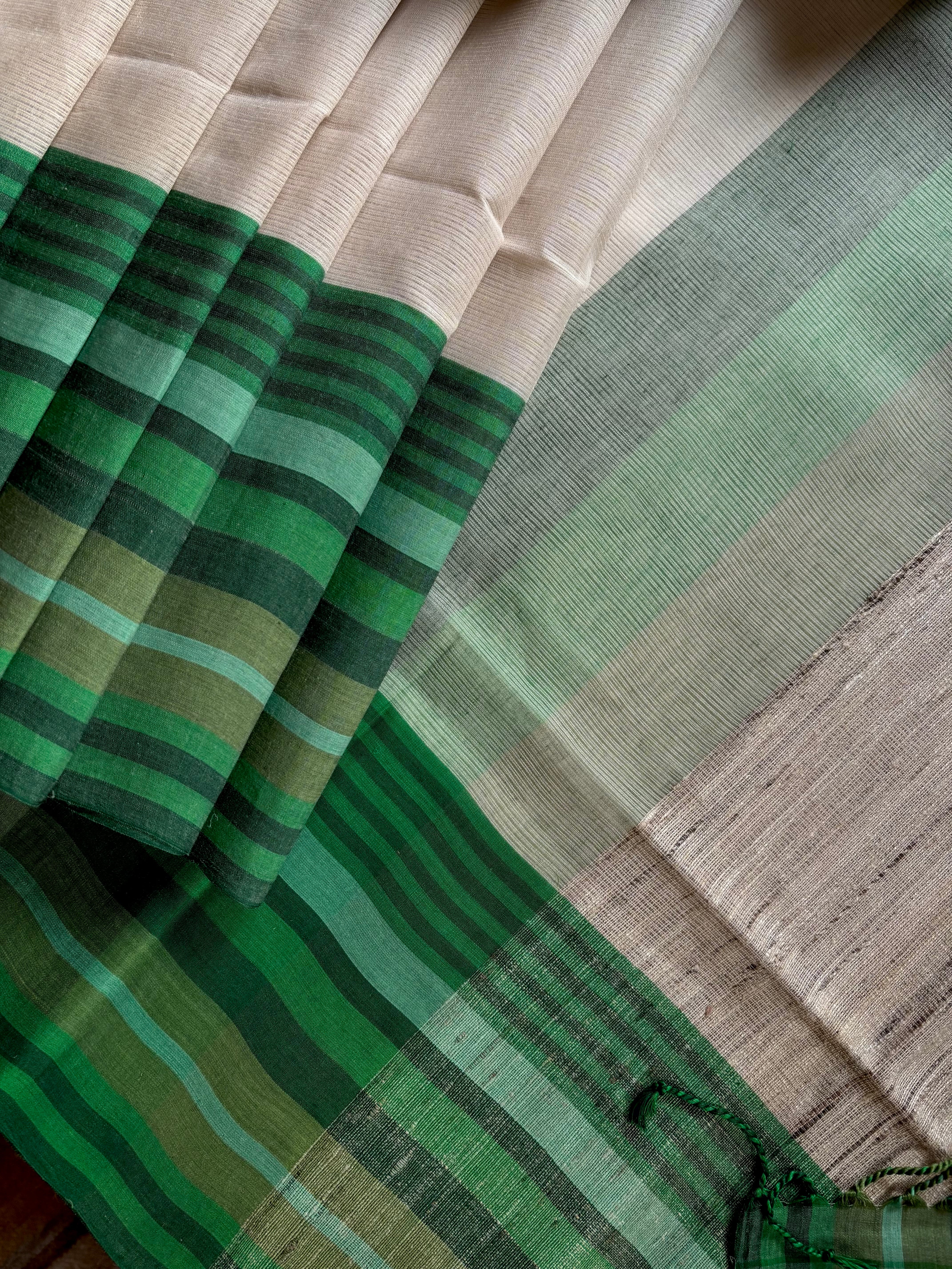 Handwoven Beige Green Phulia Cotton Saree