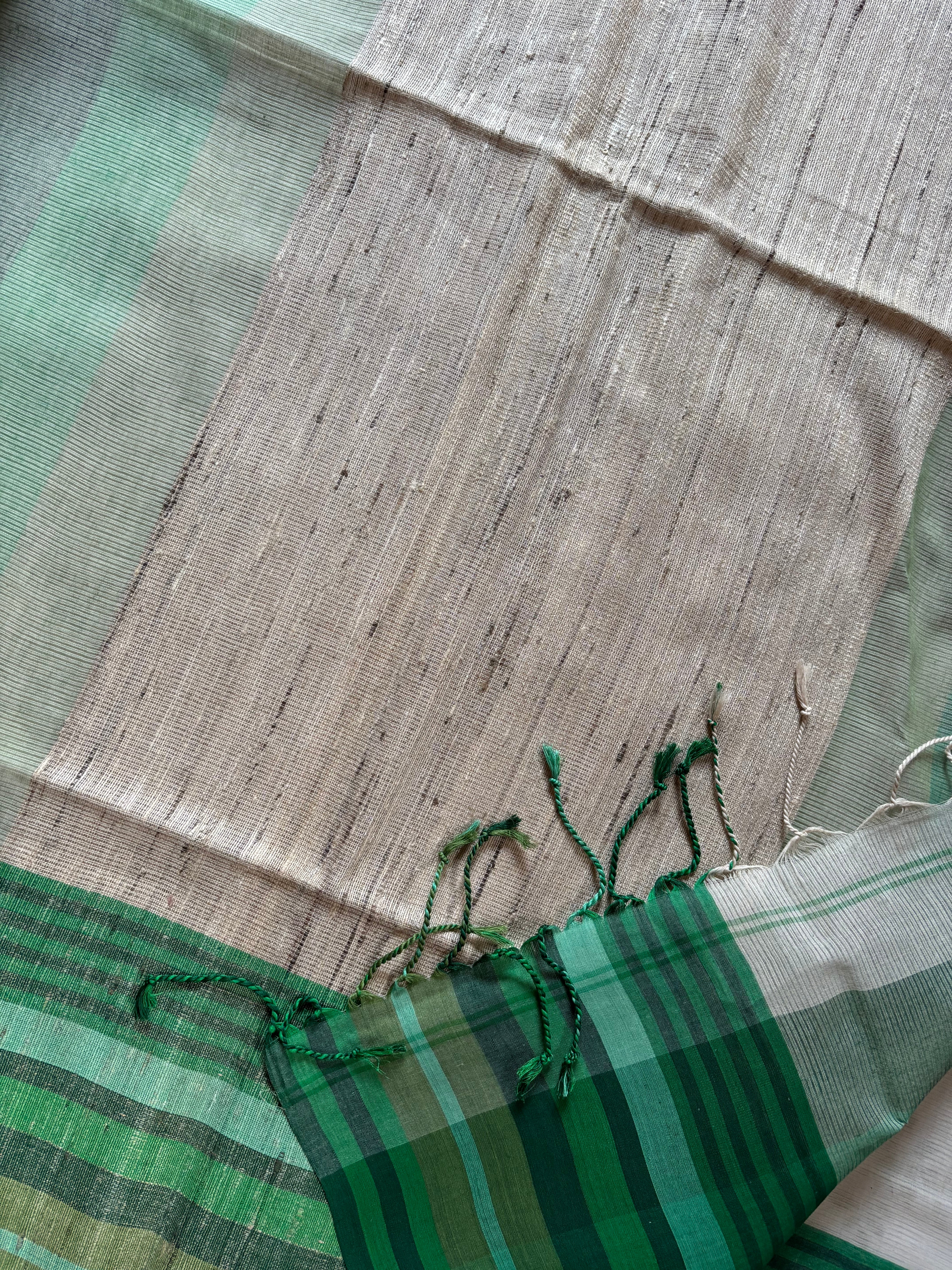 Handwoven Beige Green Phulia Cotton Saree