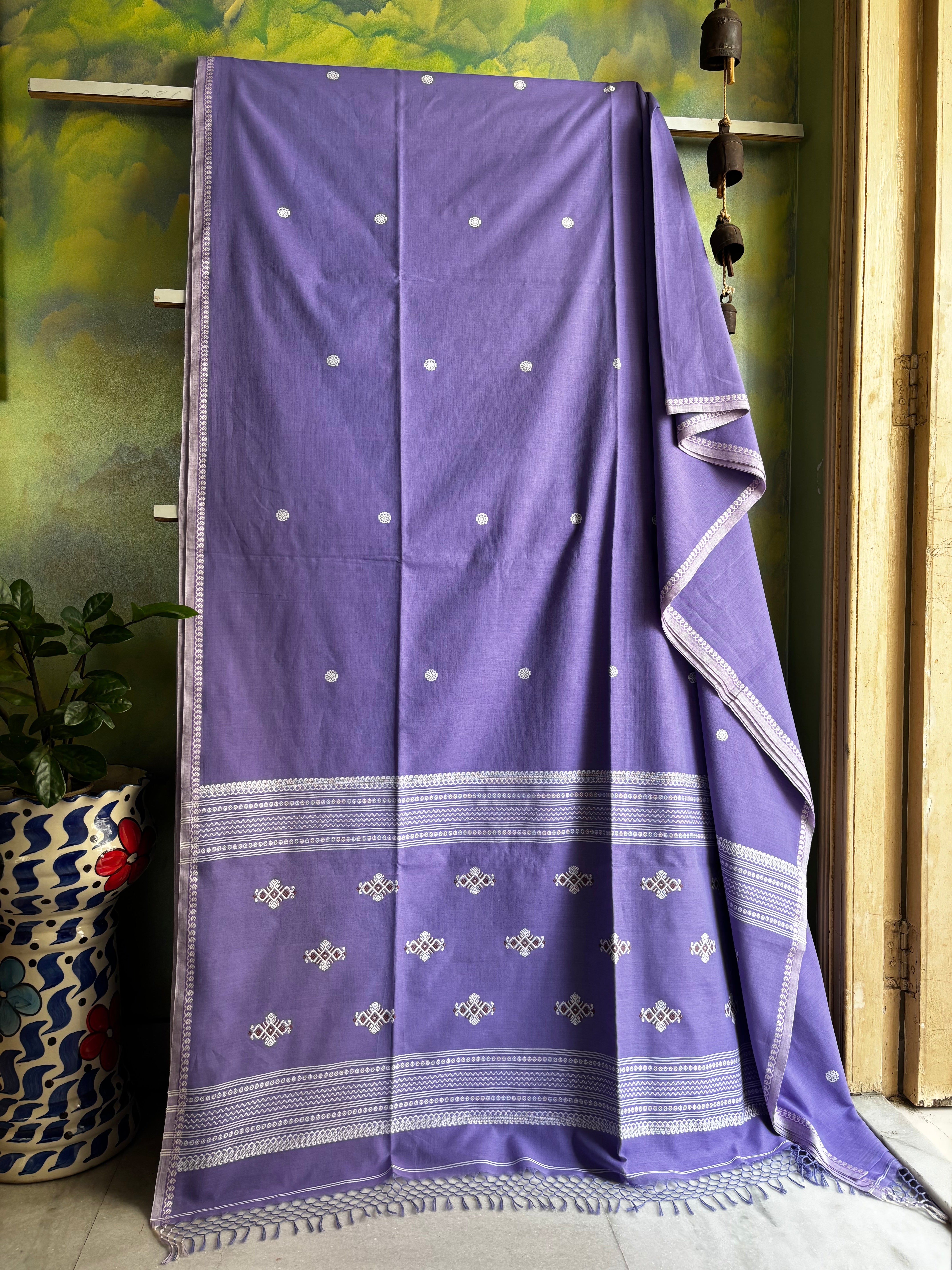 Handwoven Lavender Colour Phulia Cotton Saree