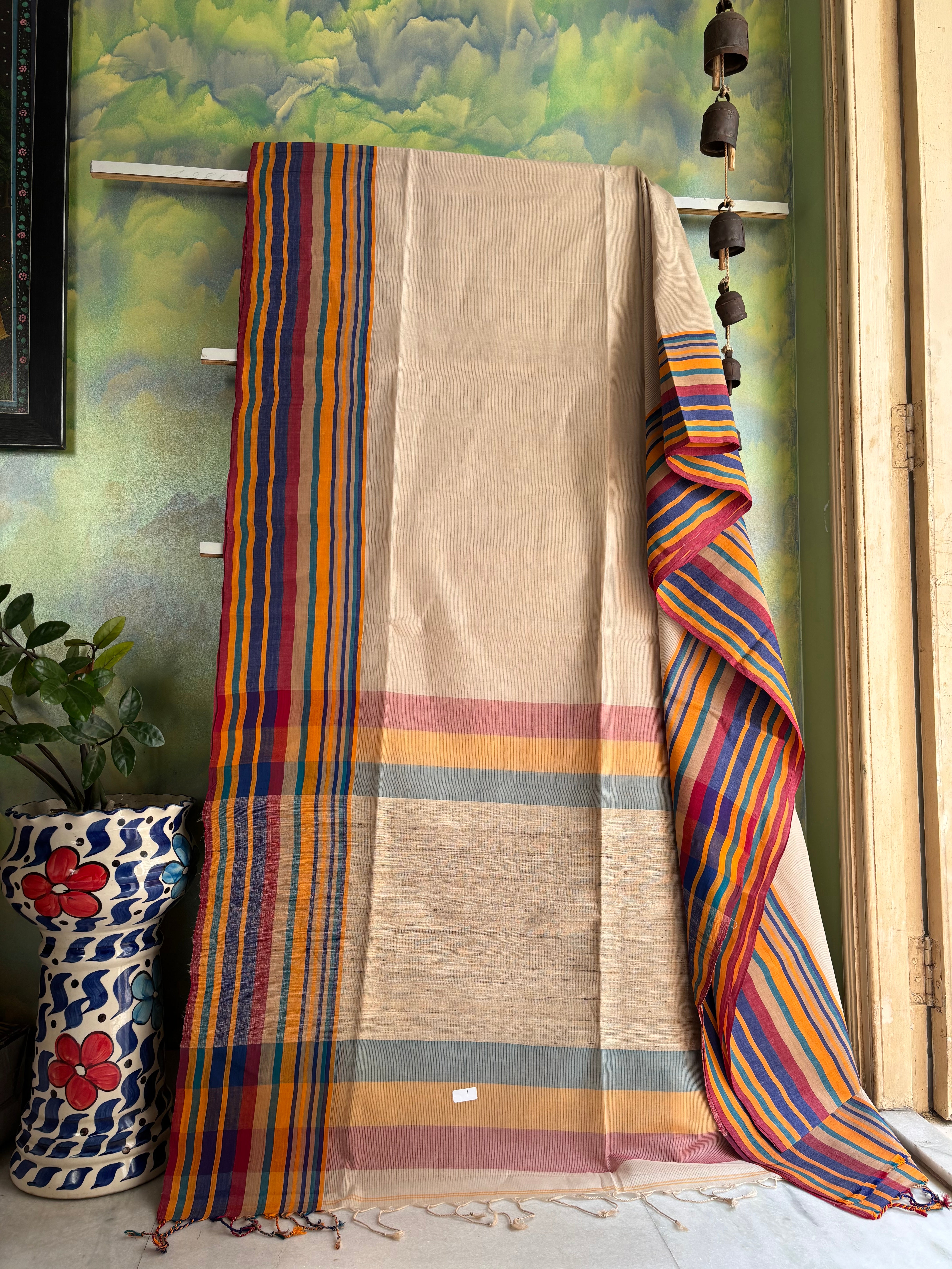 Handwoven Light Beige Colour Phulia Cotton Saree.
