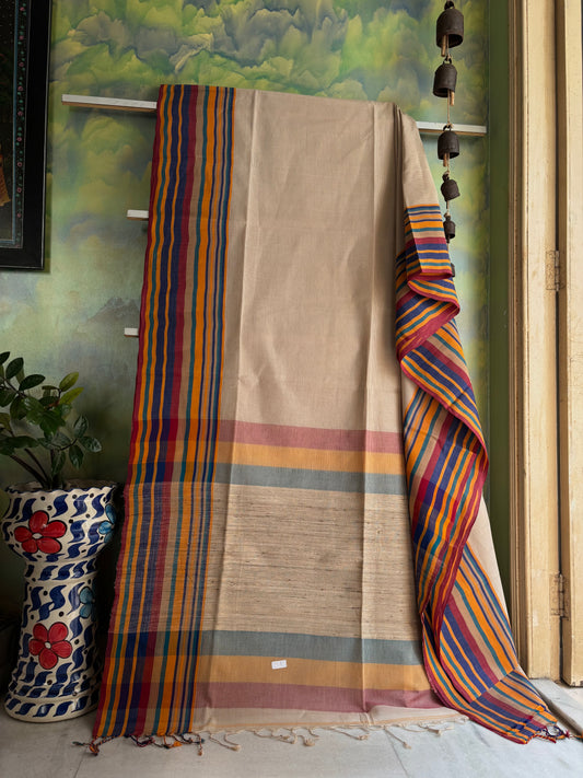 Handwoven Light Beige Colour Phulia Cotton Saree.
