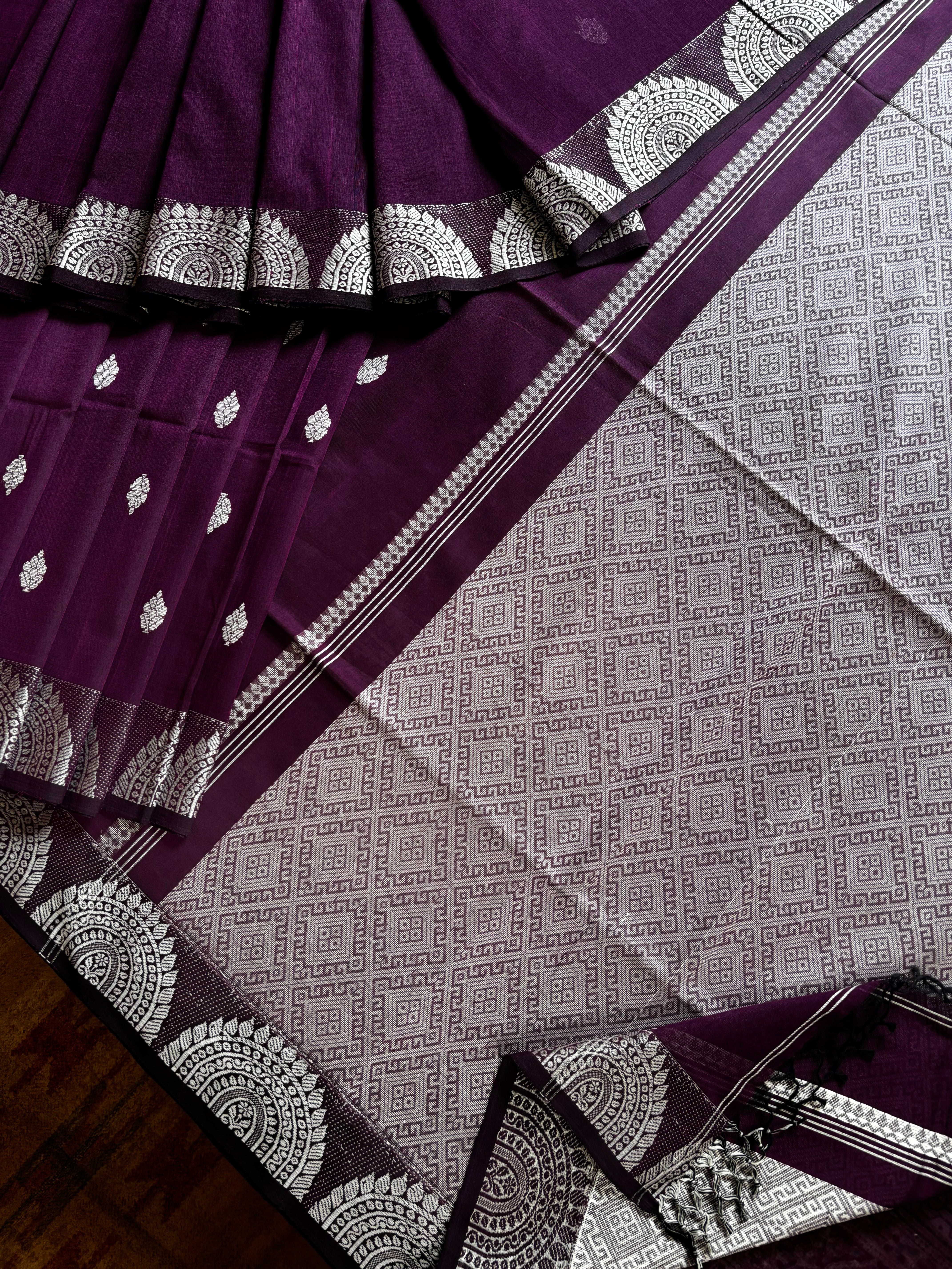 Handwoven Purple Colour Phulia Cotton Saree