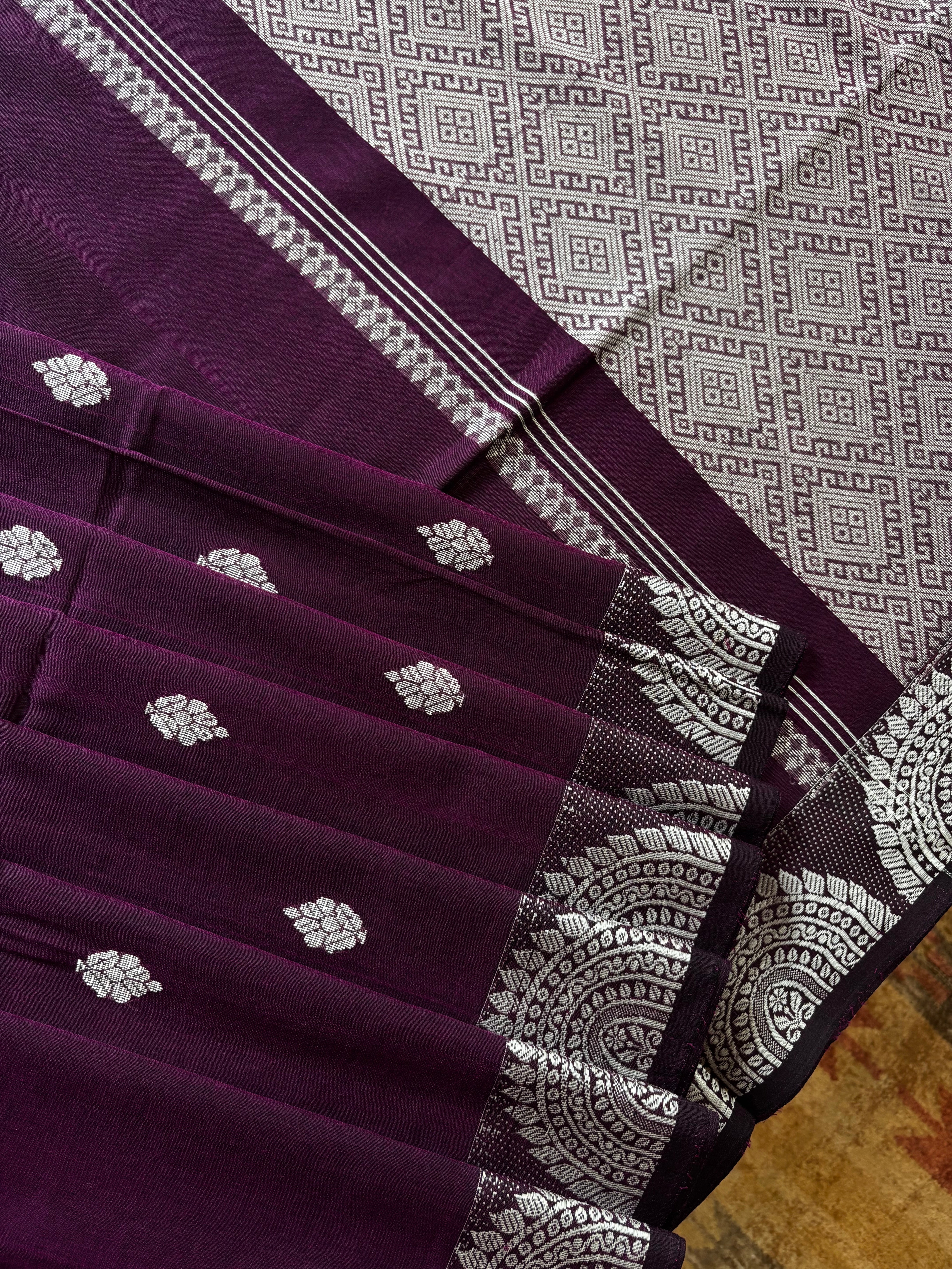 Handwoven Purple Colour Phulia Cotton Saree