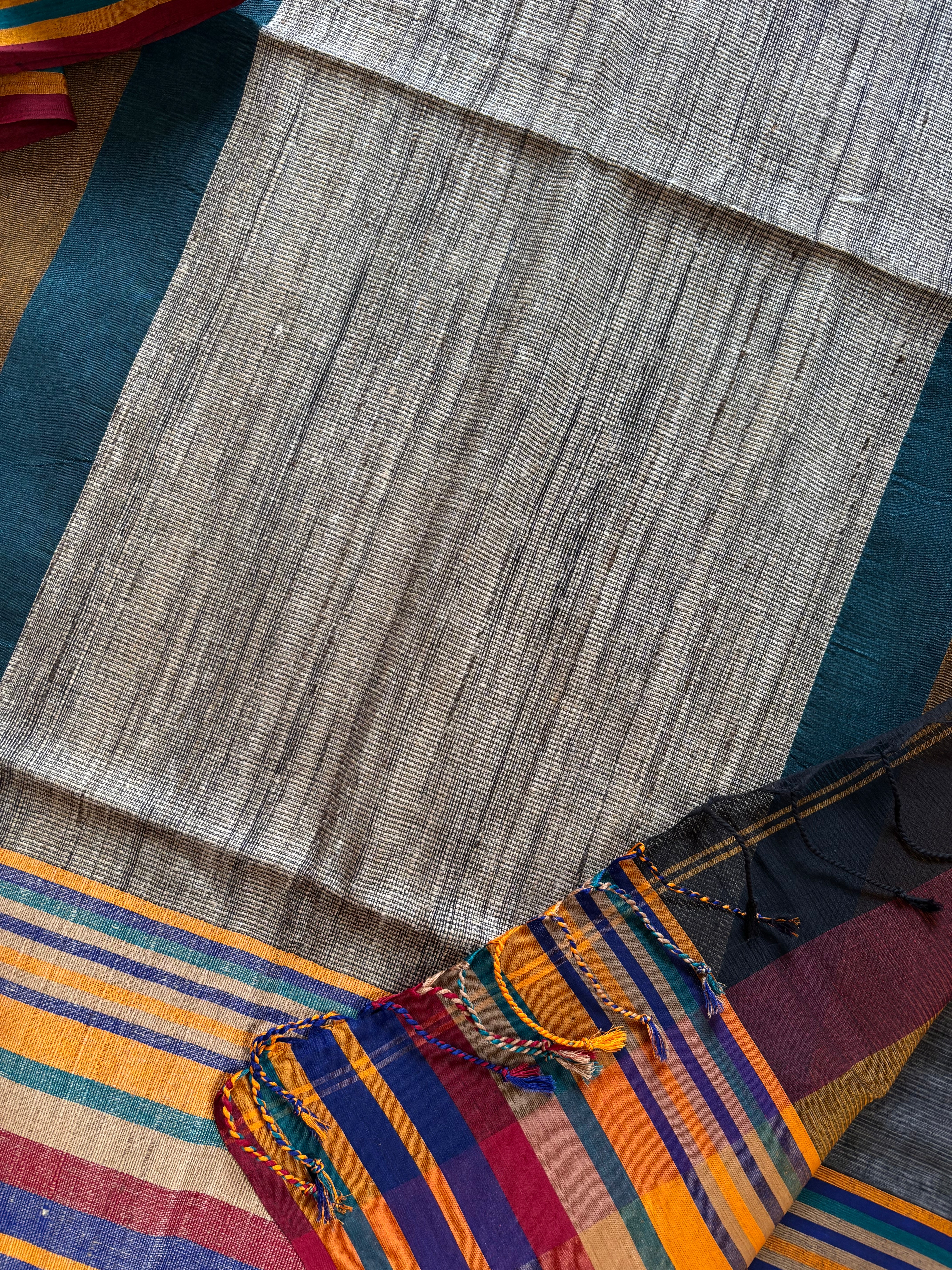 Handwoven Black Multicolour Phulia Cotton Saree