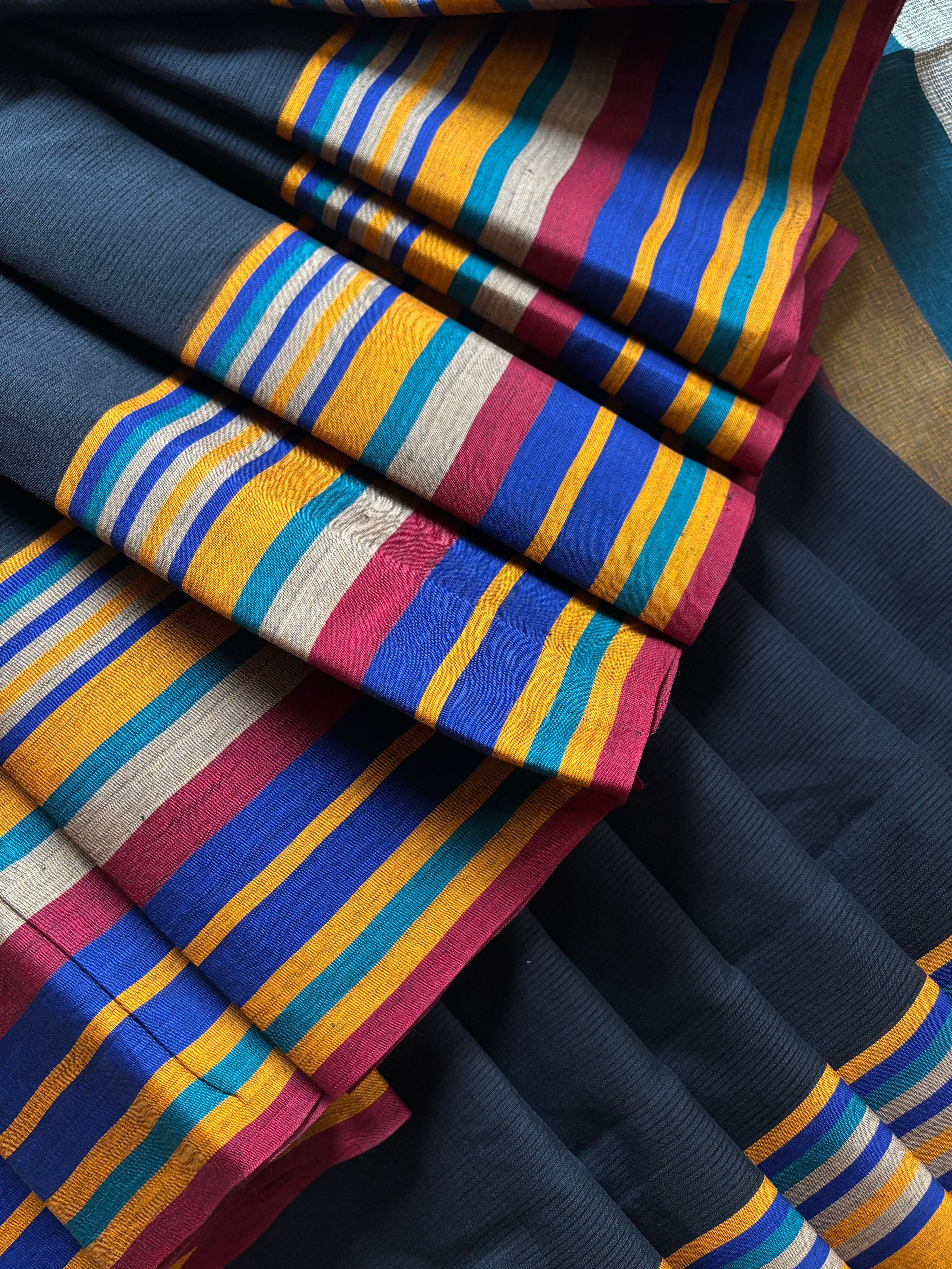 Handwoven Black Multicolour Phulia Cotton Saree