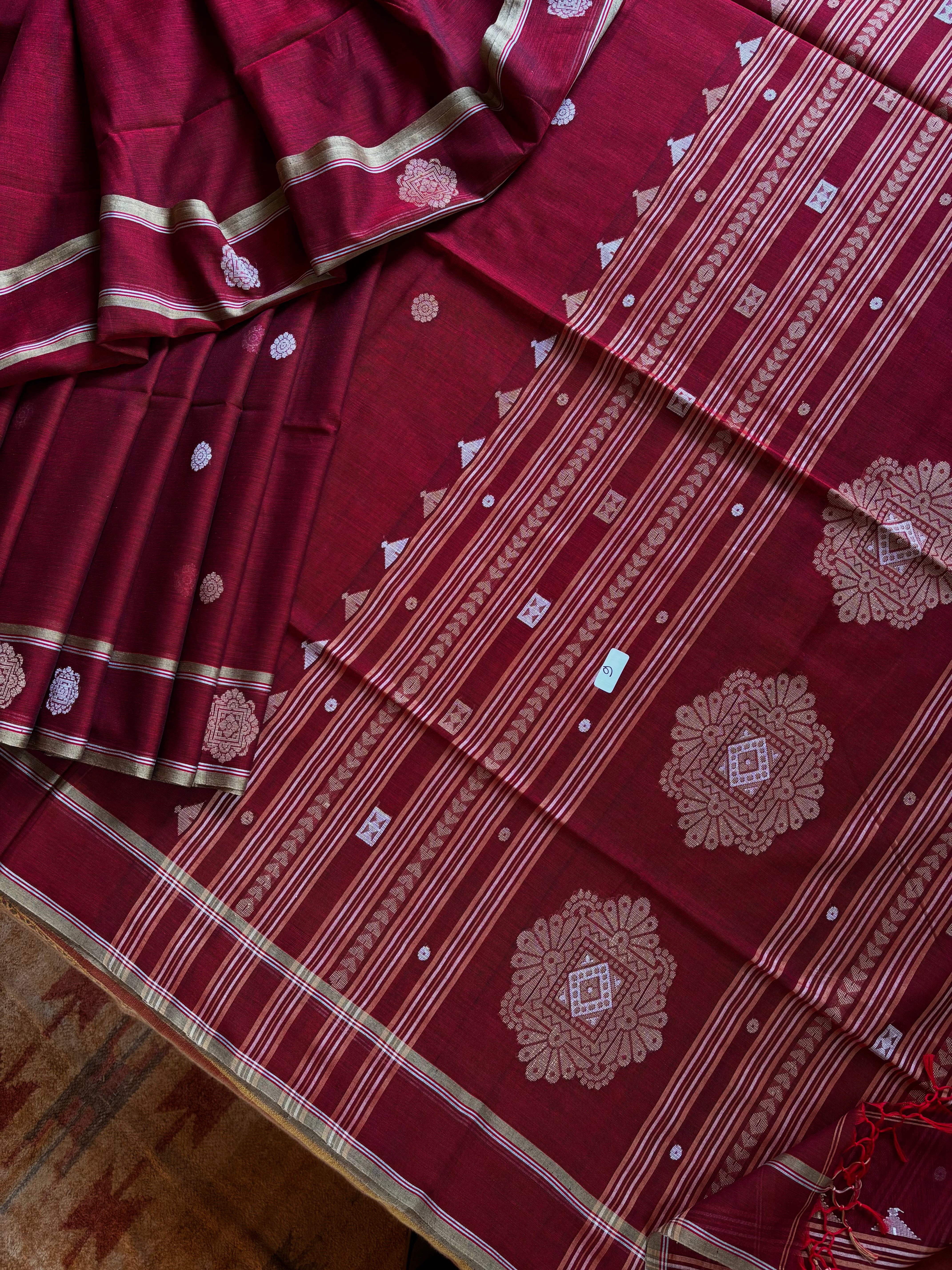 Handwoven Maroon Colour Cotton Jamdani Saree