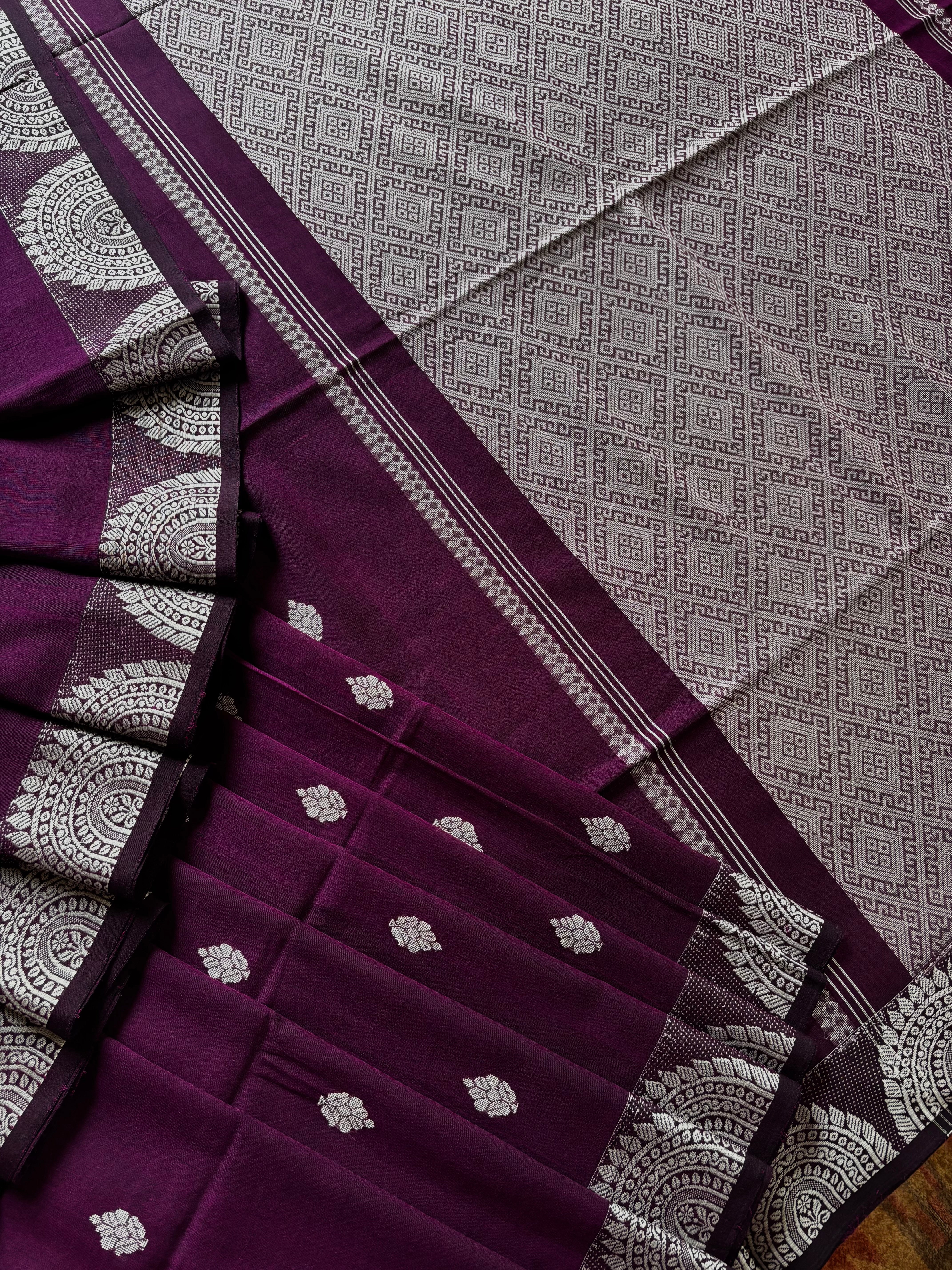 Handwoven Purple Colour Phulia Cotton Saree