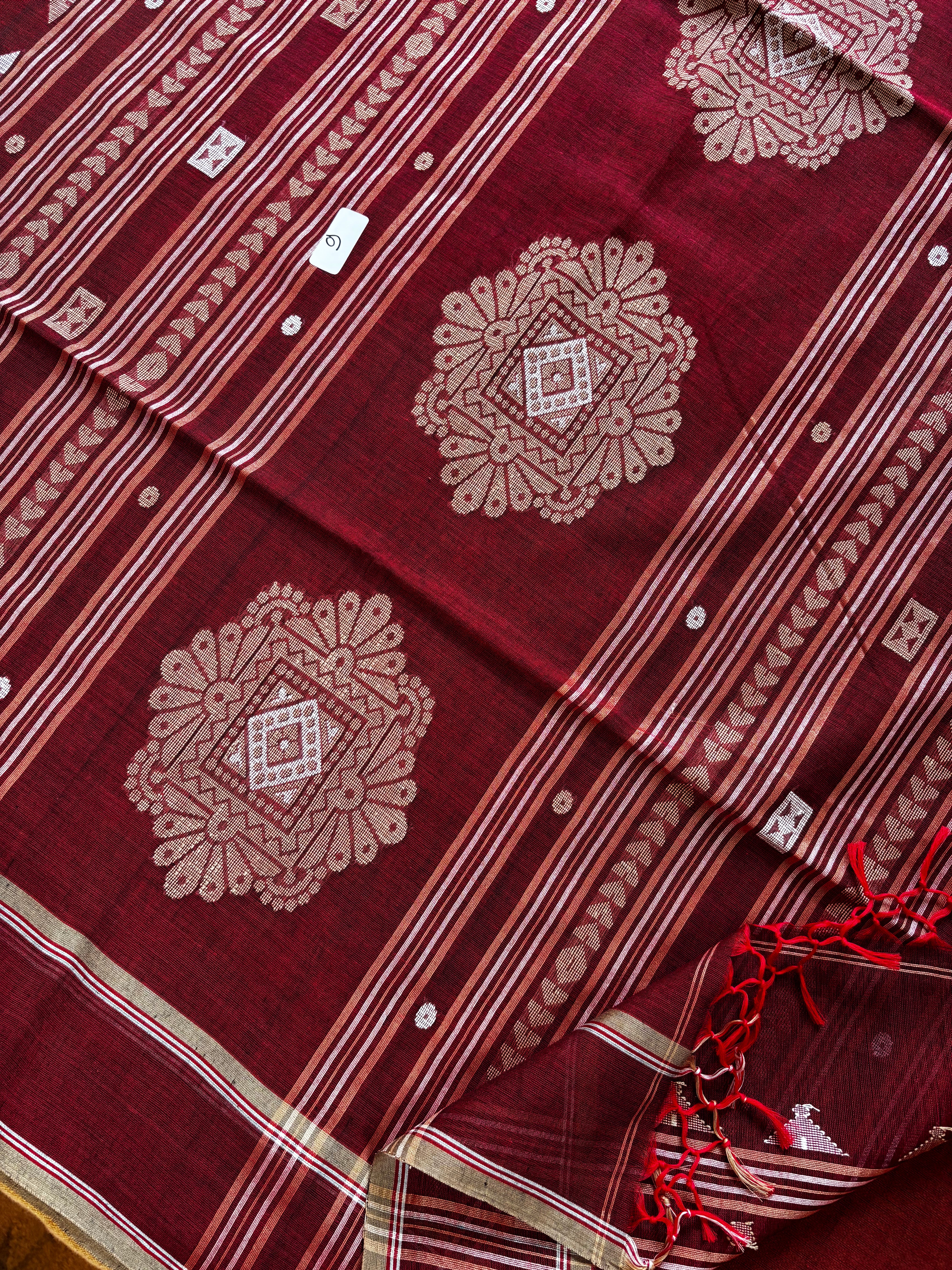Handwoven Maroon Colour Cotton Jamdani Saree