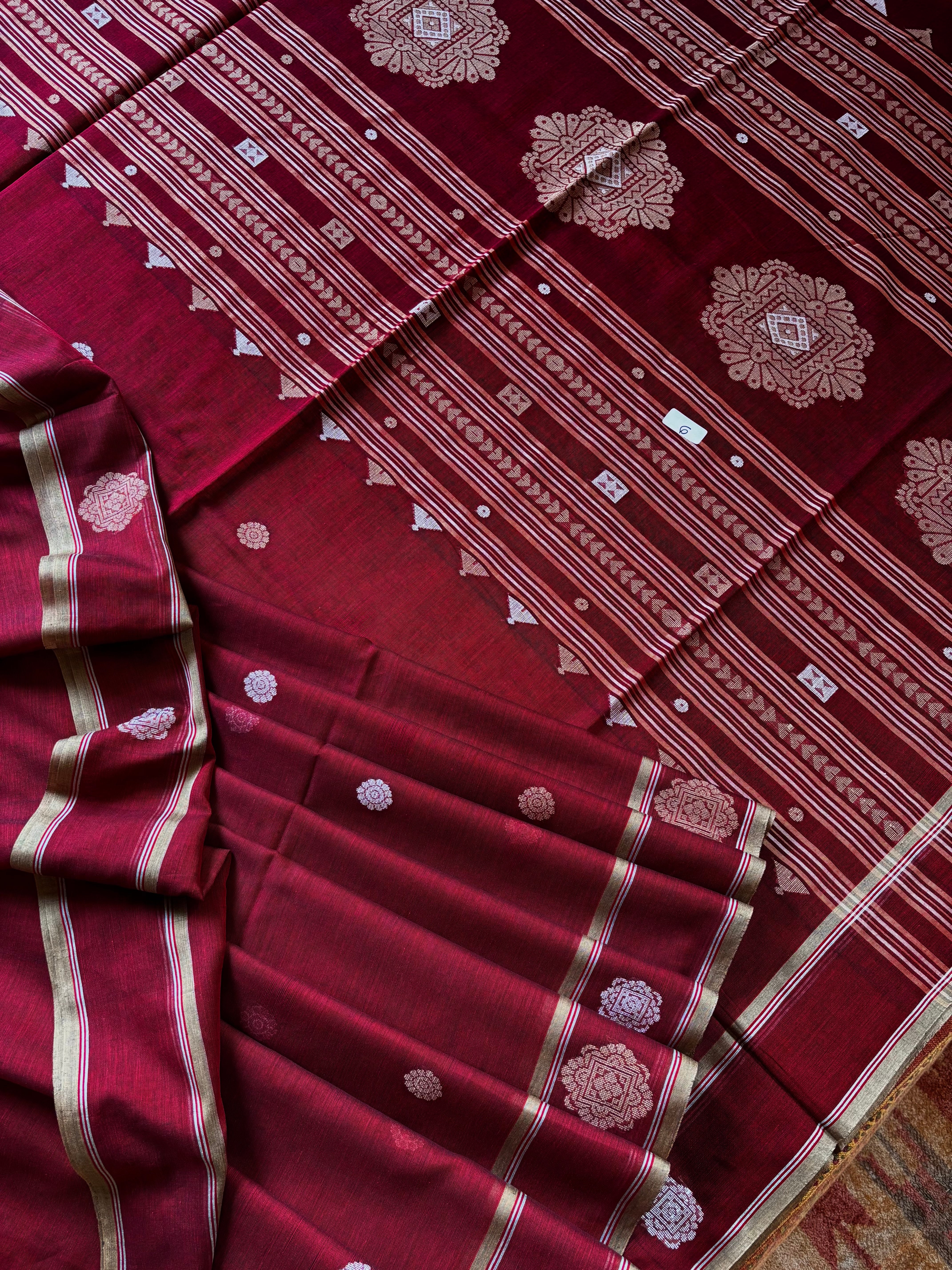 Handwoven Maroon Colour Cotton Jamdani Saree