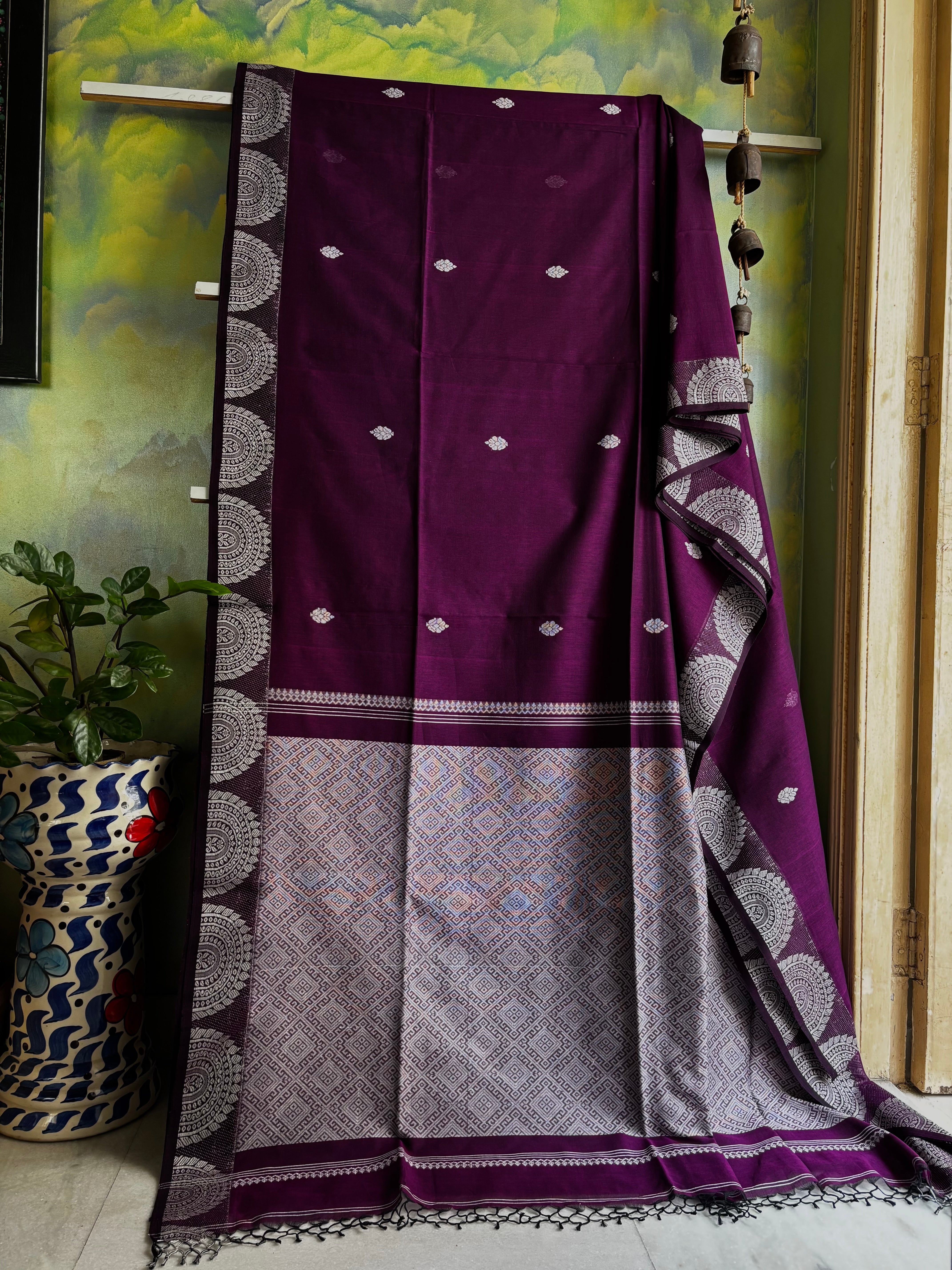 Handwoven Purple Colour Phulia Cotton Saree