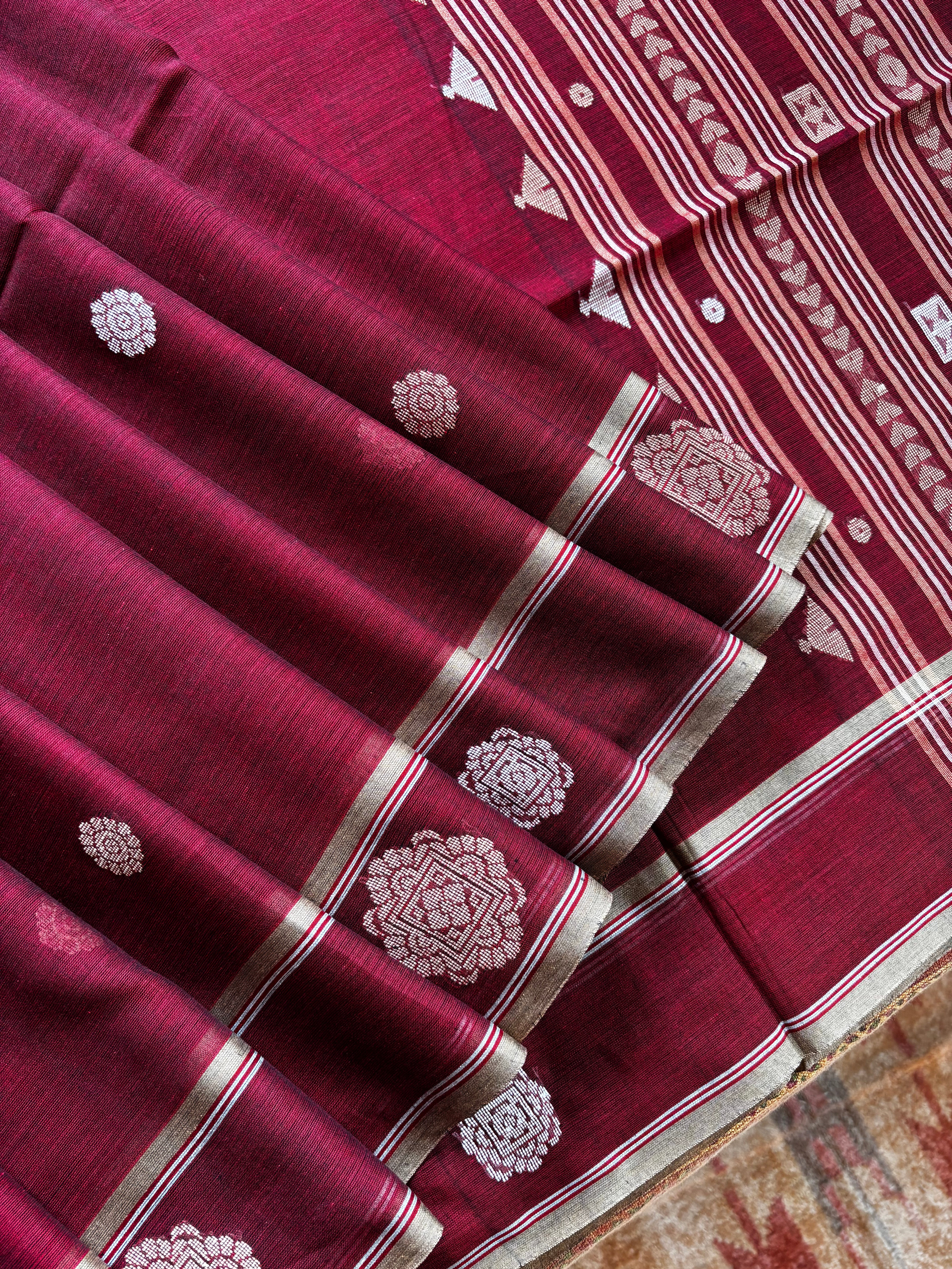 Handwoven Maroon Colour Cotton Jamdani Saree
