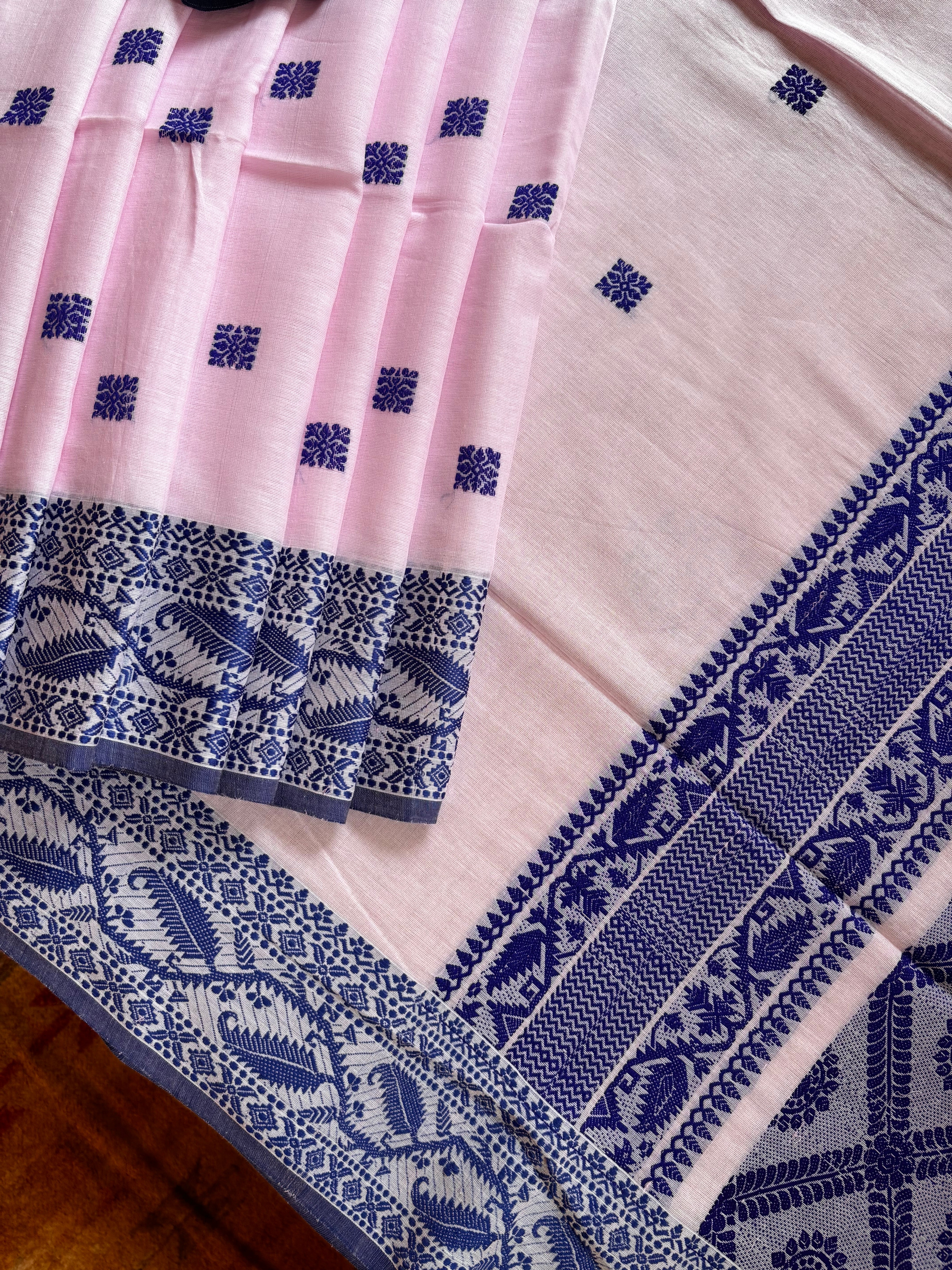 Handwoven Baby Pink Colour Phulia Cotton Saree