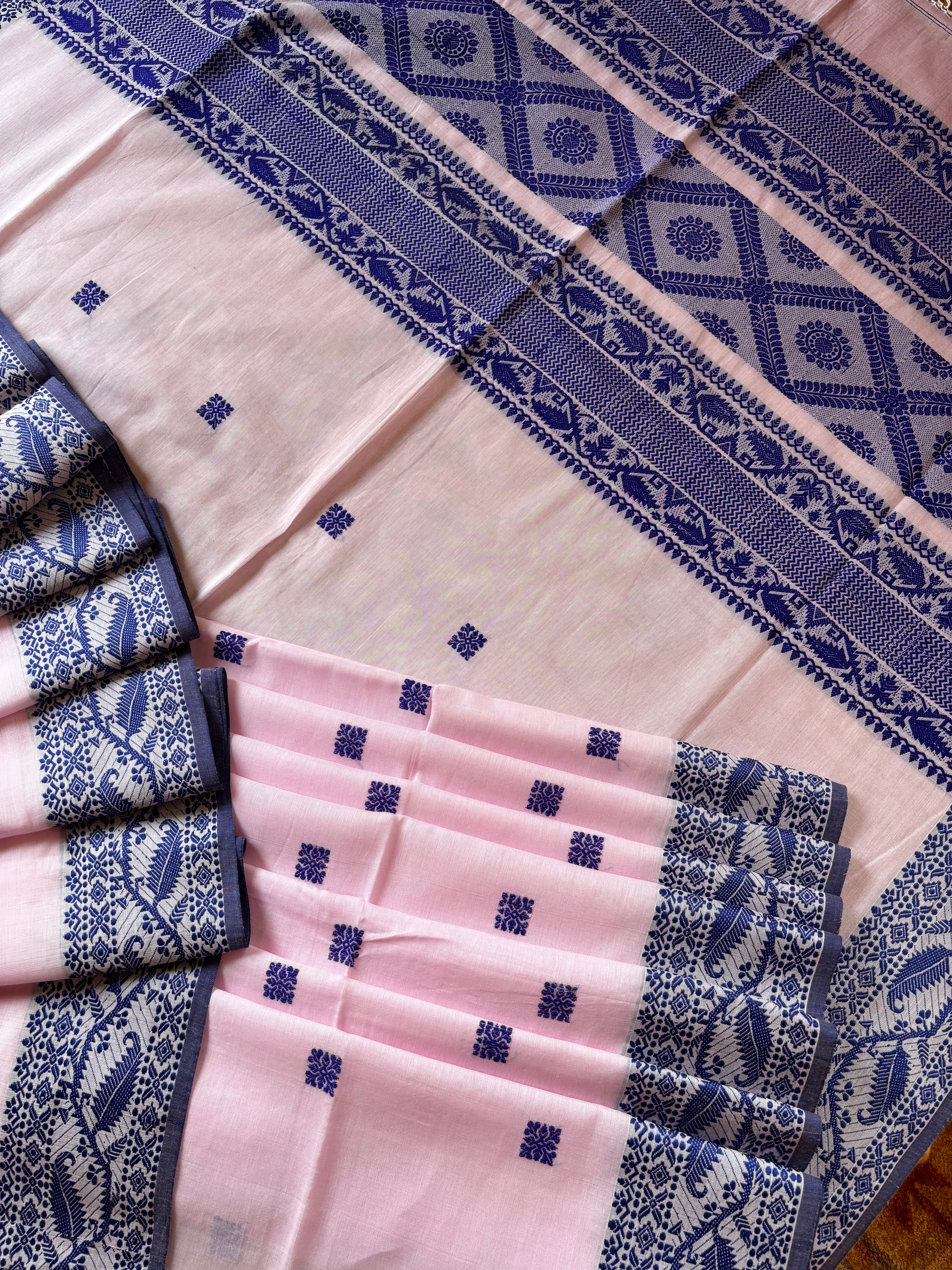 Handwoven Baby Pink Colour Phulia Cotton Saree