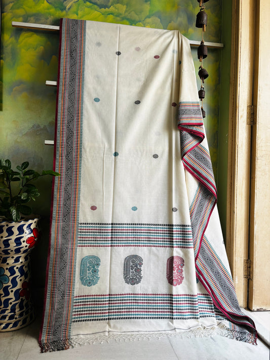 Handwoven Offwhite Colour Phulia Cotton Saree