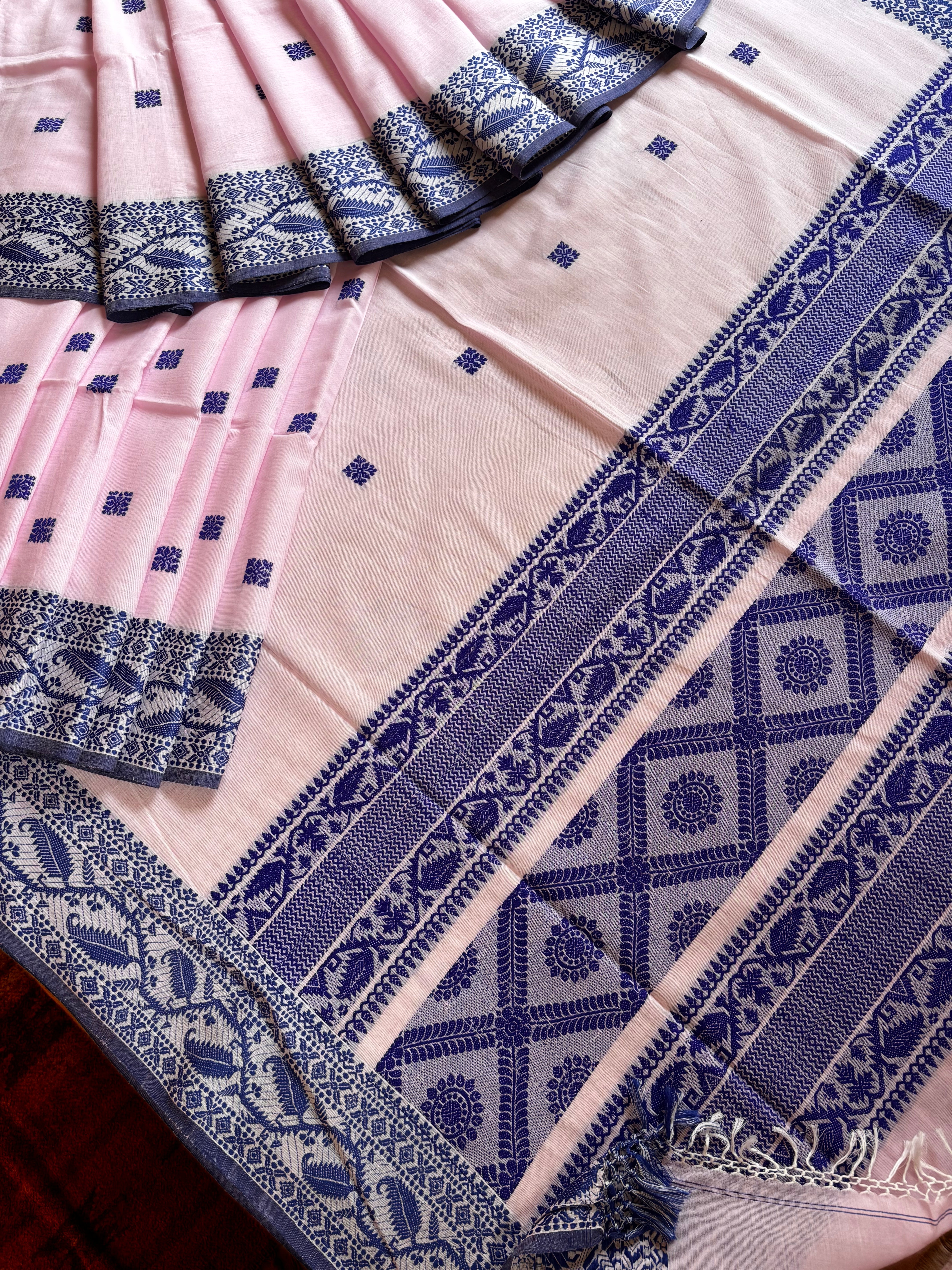 Handwoven Baby Pink Colour Phulia Cotton Saree