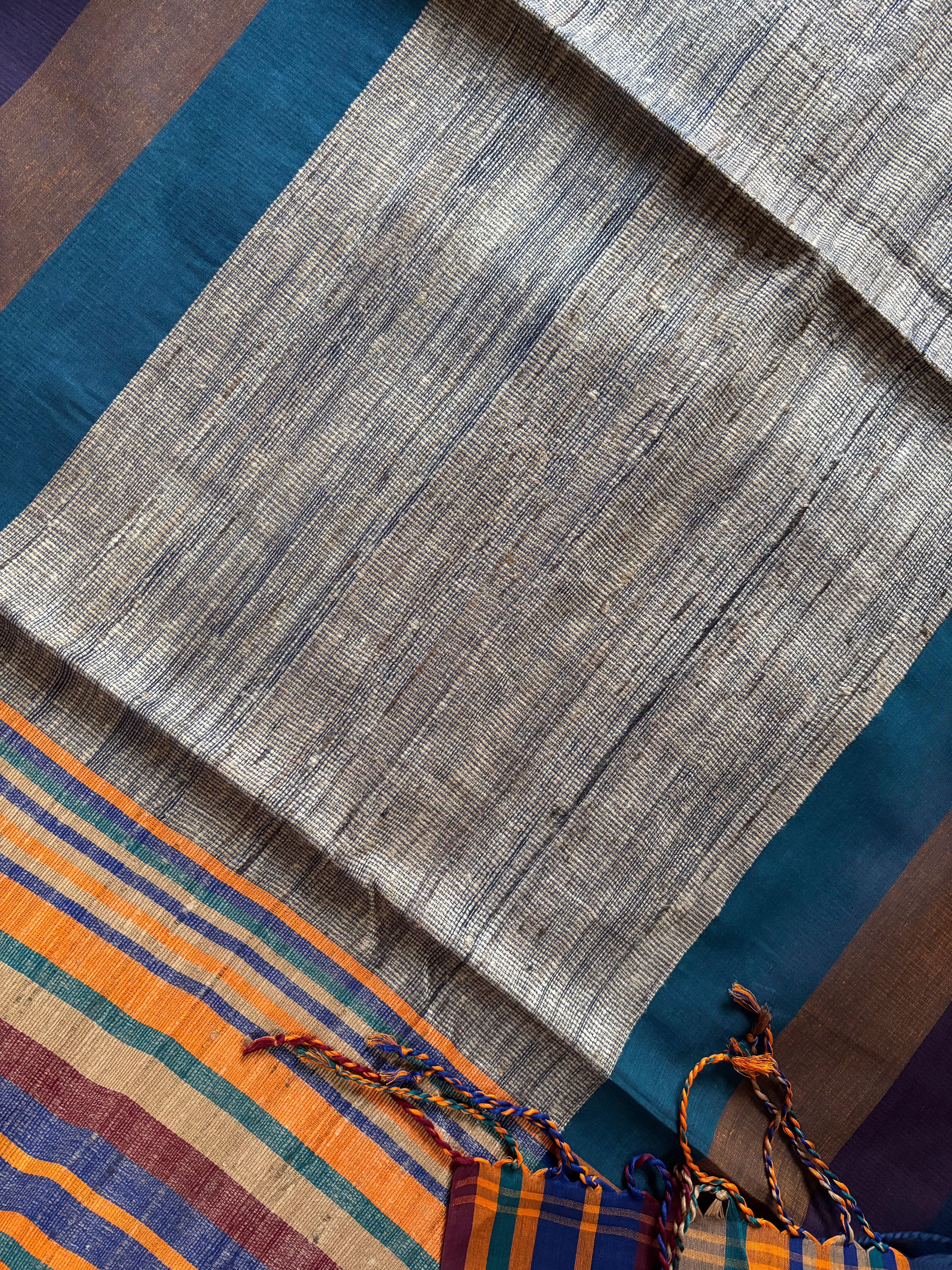 Handwoven Navy Multicolour Phulia Cotton Saree