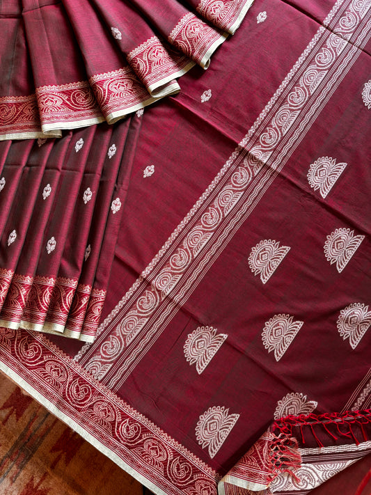 Handwoven Red Green Dual Toned Phulia Cotton Saree