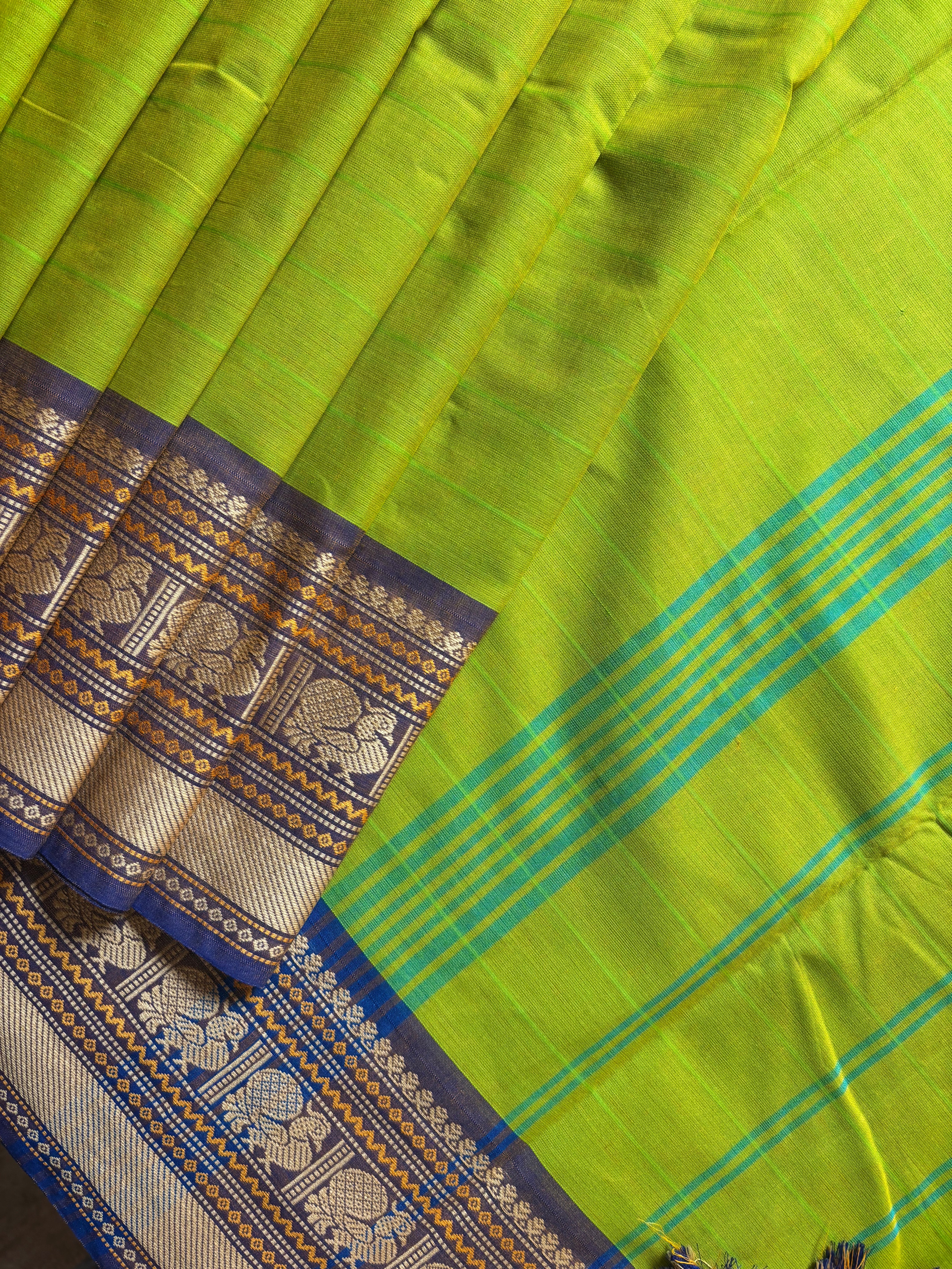 Lime Green Colour Cotton Kanchipuram Saree