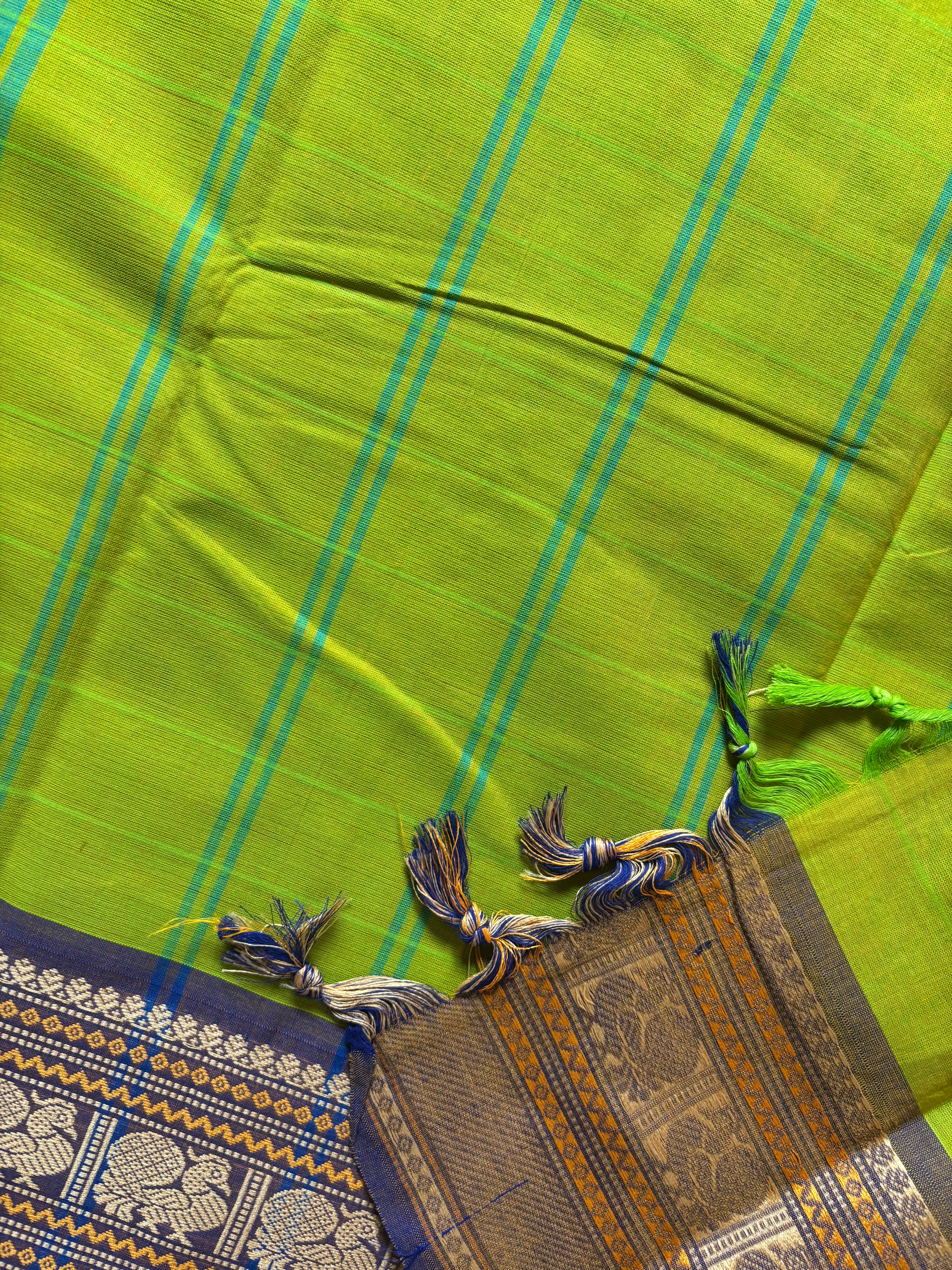 Lime Green Colour Cotton Kanchipuram Saree