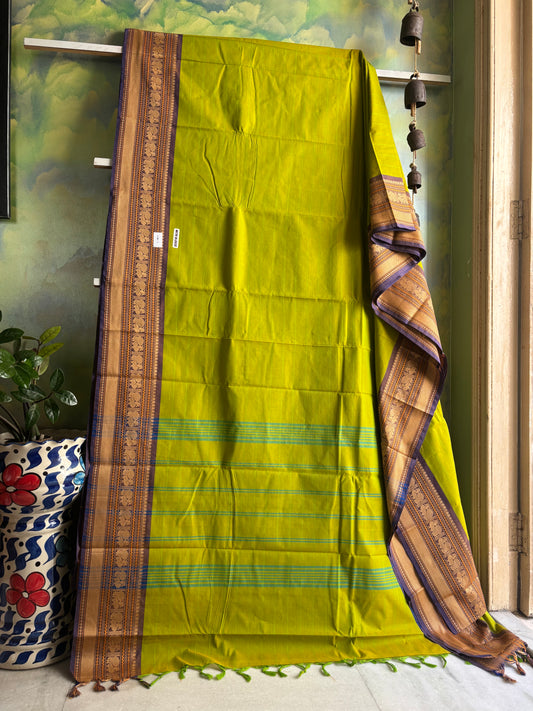 Lime Green Colour Cotton Kanchipuram Saree