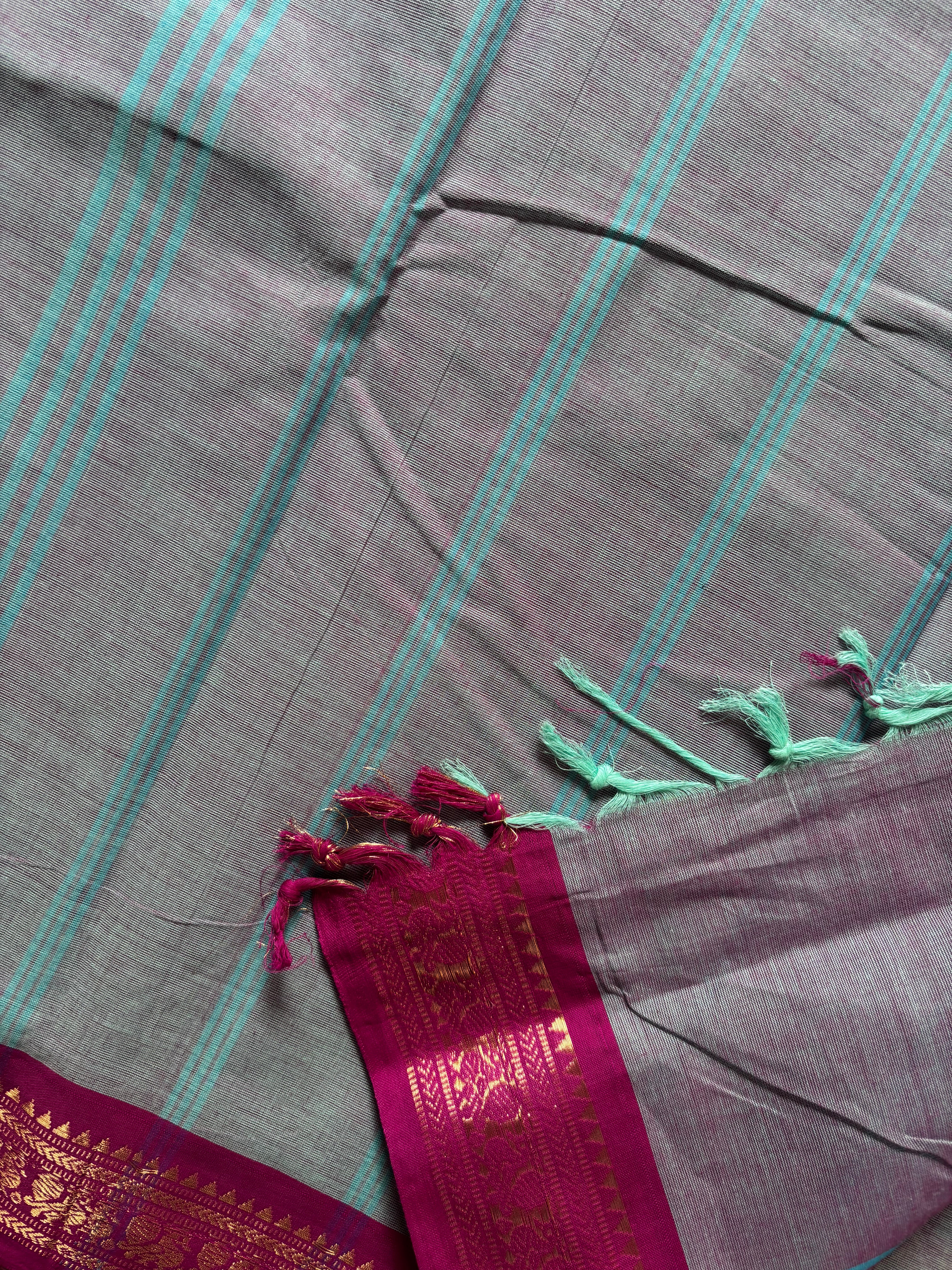 Pure Cotton Grey Rani Kanchipuram Saree