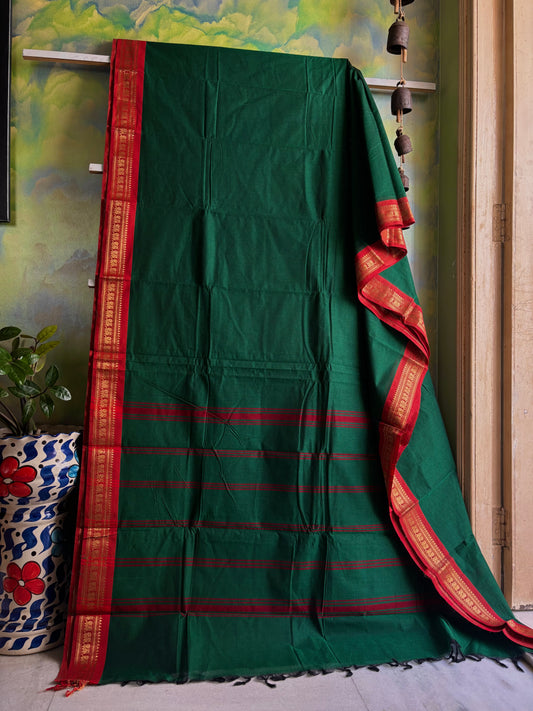 Pure Cotton Green Red Kanchipuram Saree