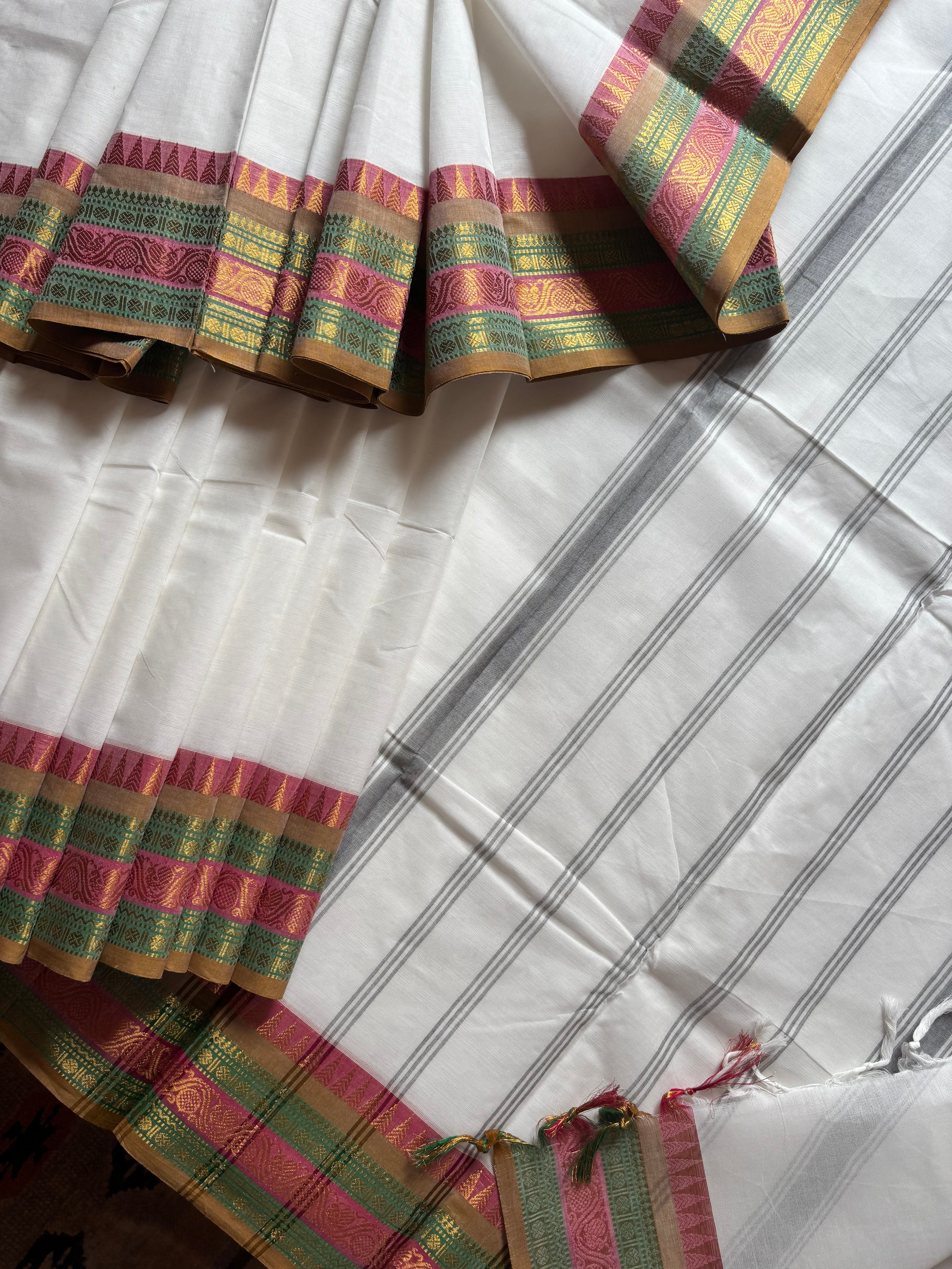 White colour Cotton Kanchipuram Saree