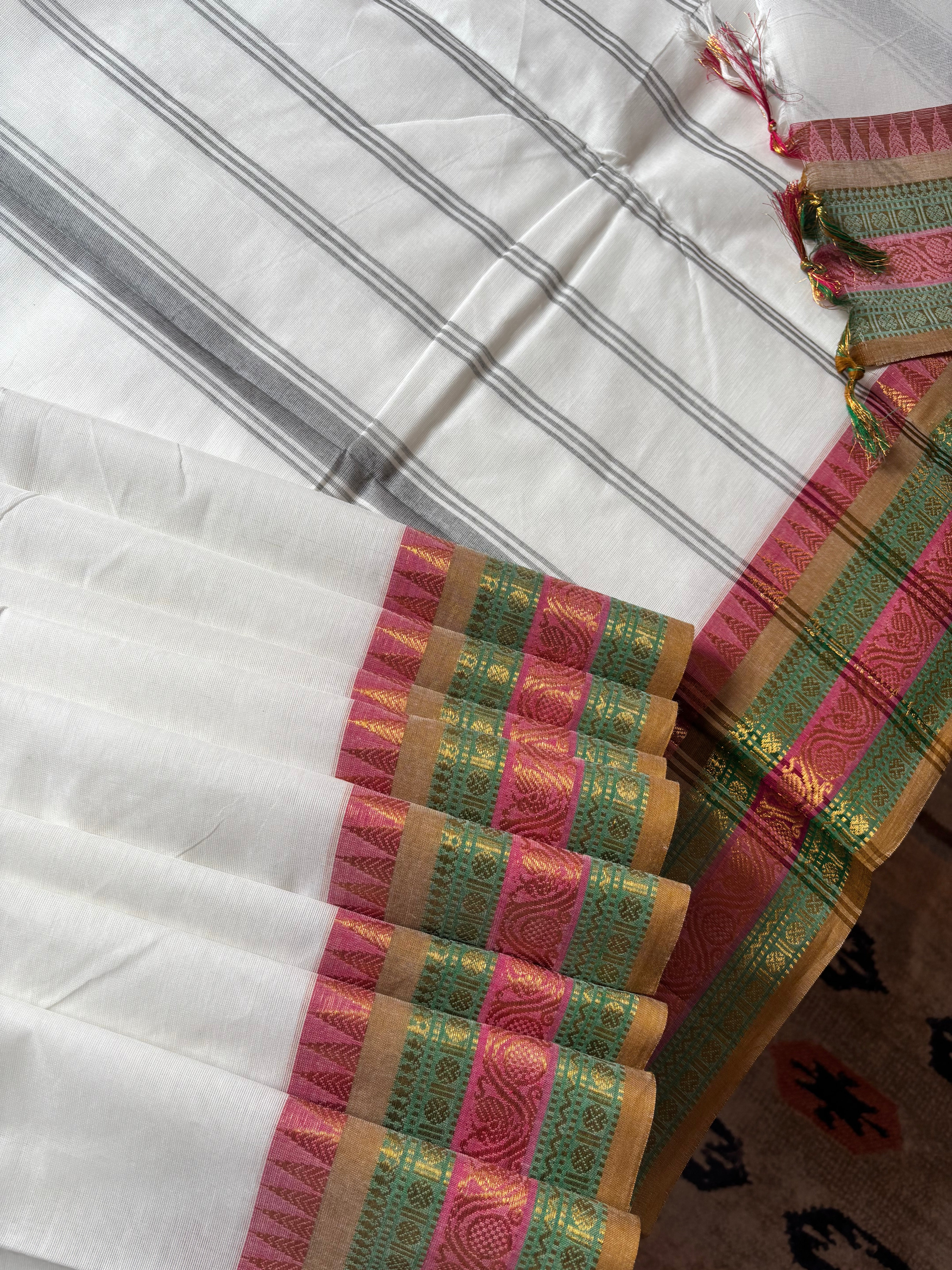 White colour Cotton Kanchipuram Saree