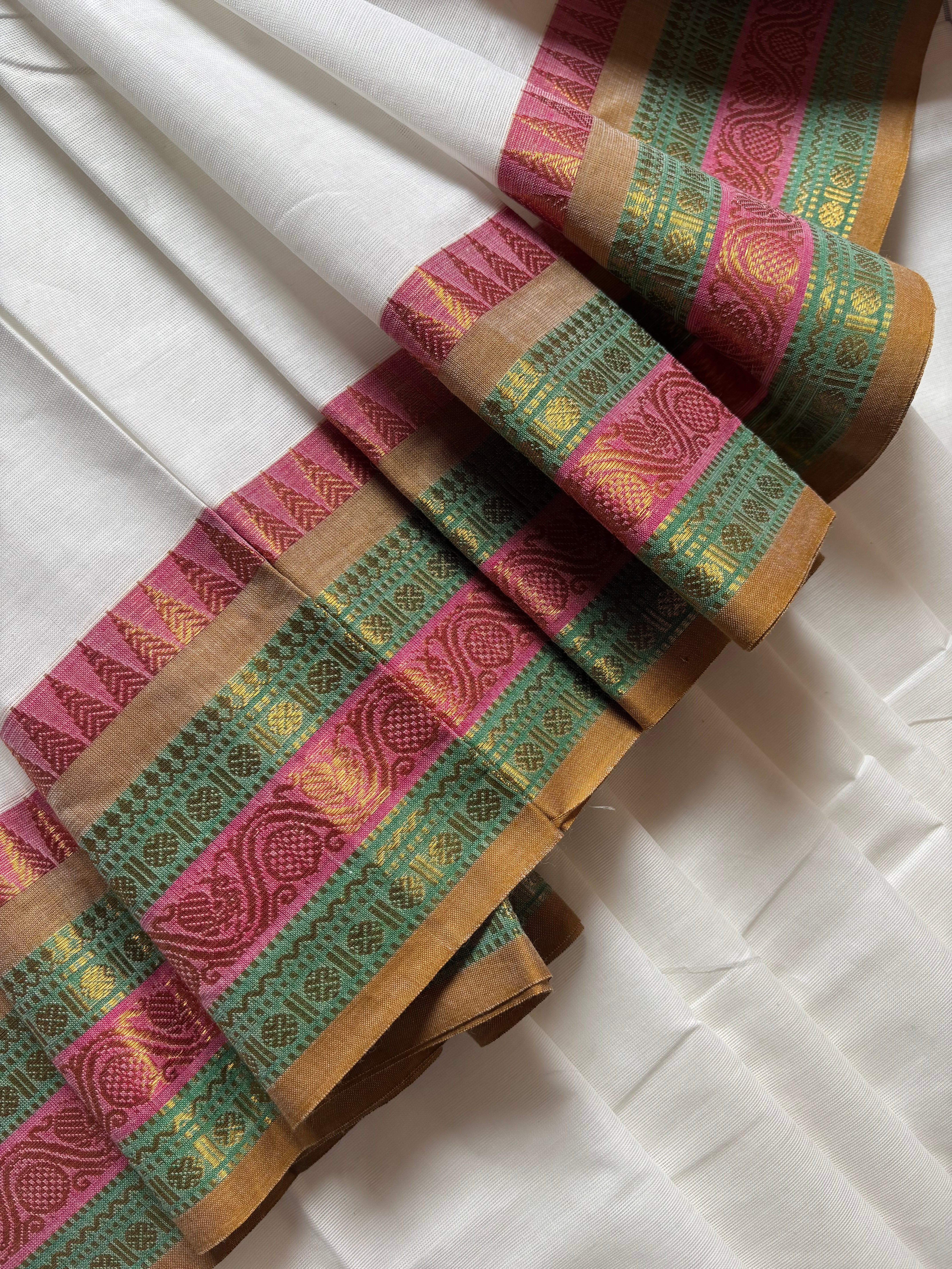 White colour Cotton Kanchipuram Saree