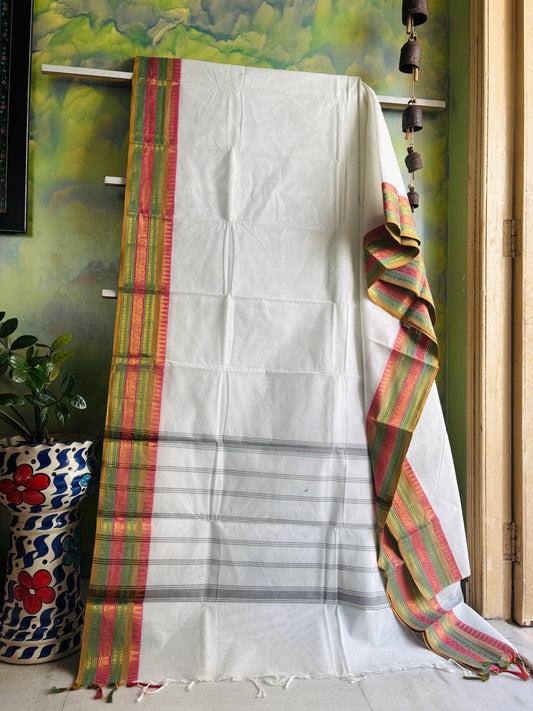White colour Cotton Kanchipuram Saree