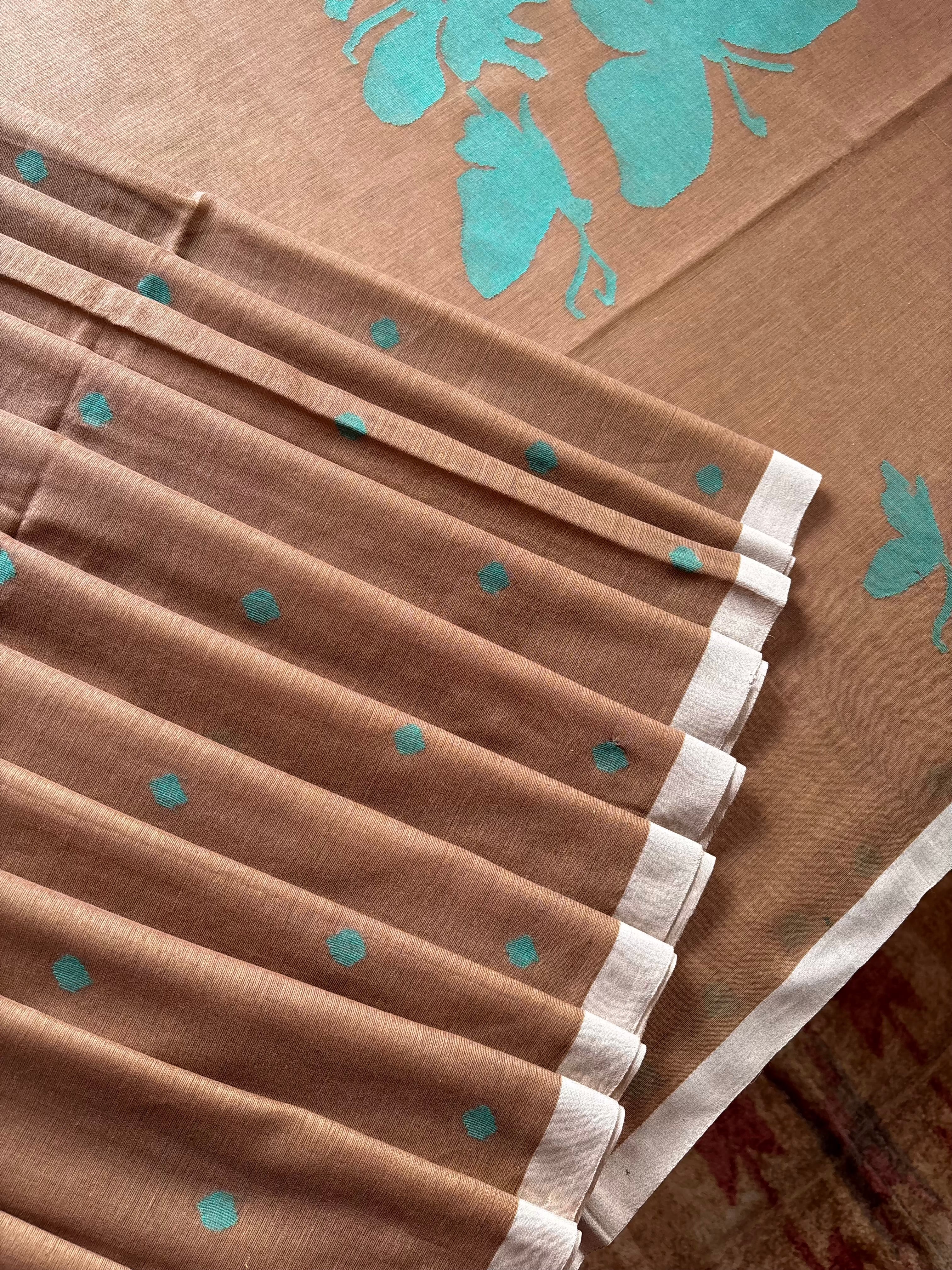 Handwoven Light Brown Colour Cotton Jamdani Saree