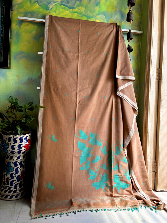 Handwoven Light Brown Colour Cotton Jamdani Saree
