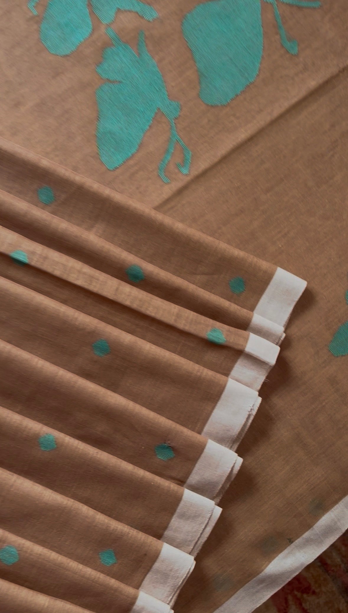 Handwoven Light Brown Colour Cotton Jamdani Saree