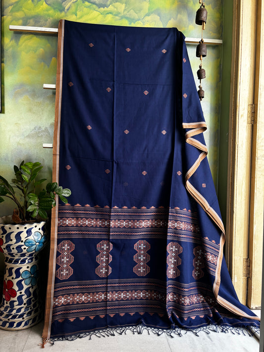 Handwoven Blue Colour Pure Cotton Jamdani Saree