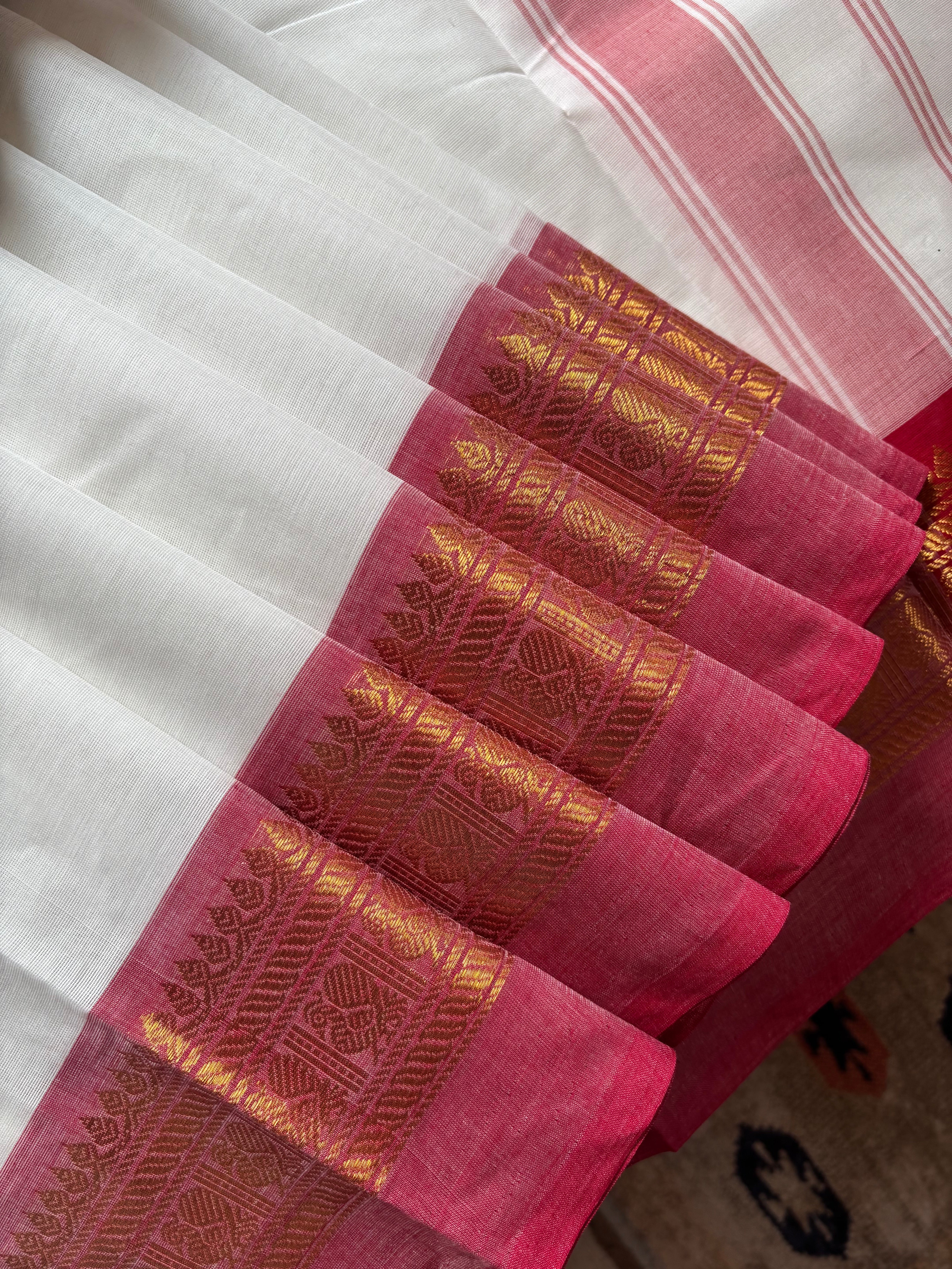 Pure Cotton White Ganga Yamuna Border Kanchipuram Saree