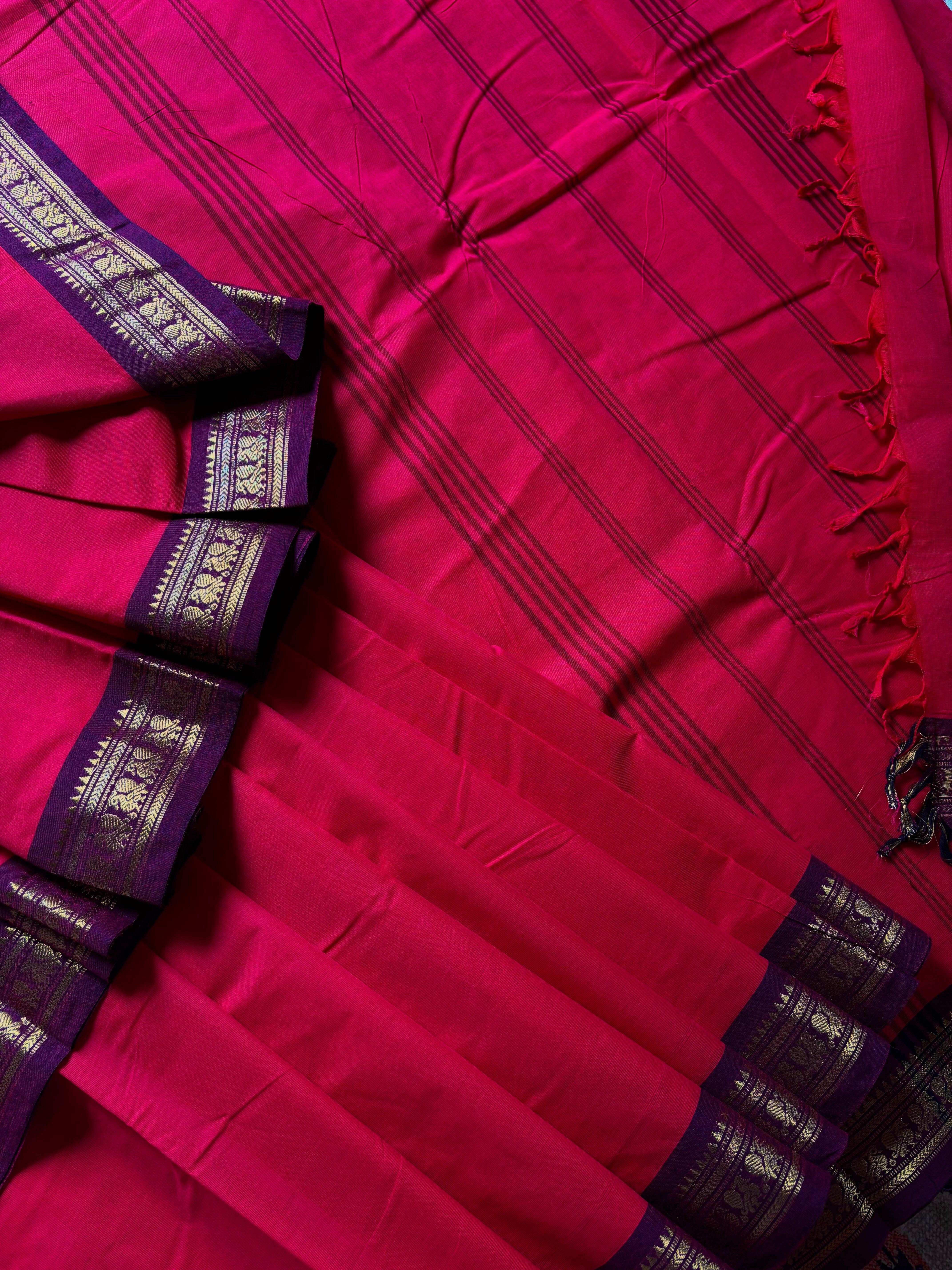 Pinkish Red Colour Kanchipuram Cotton Saree