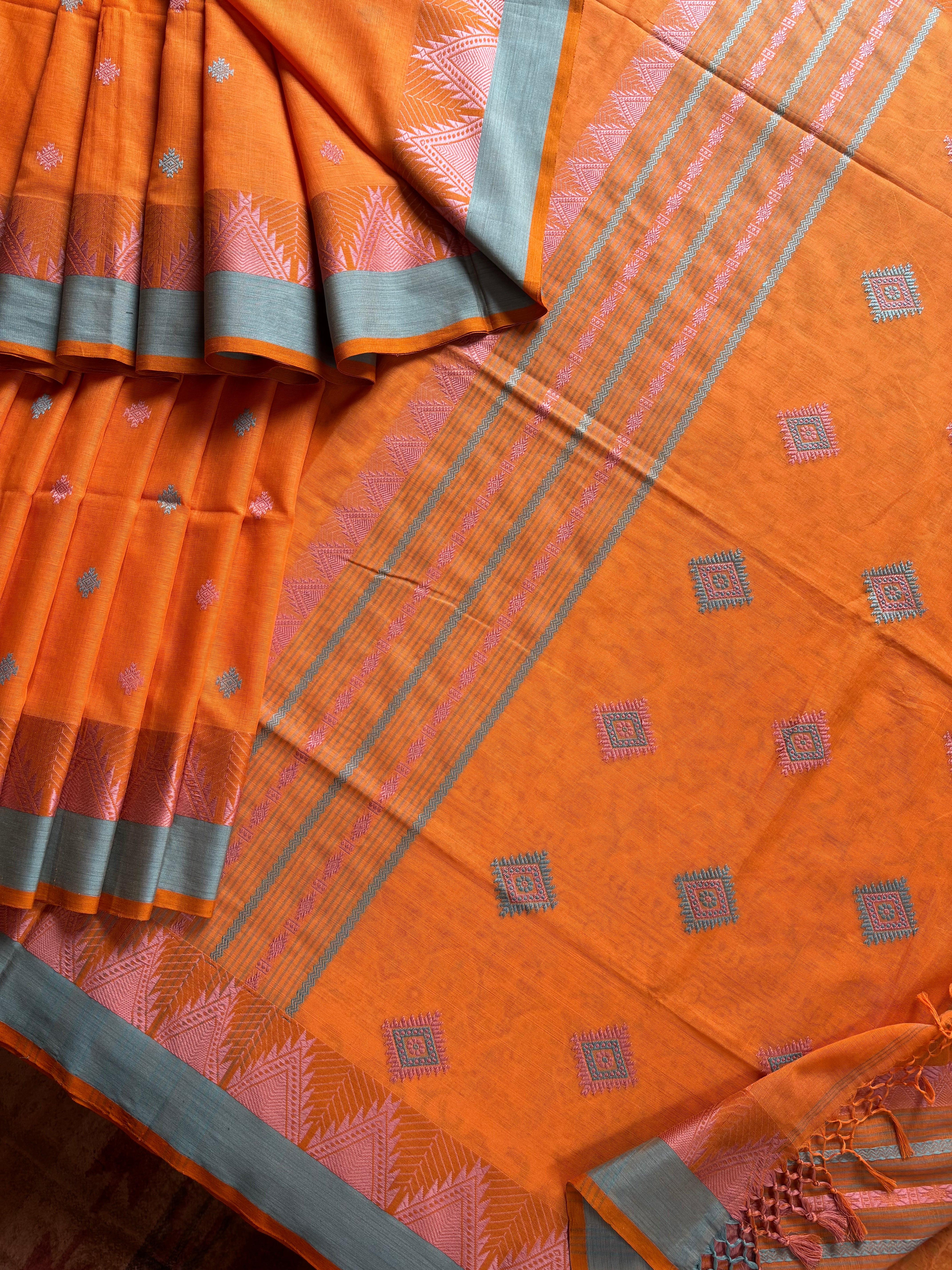 Handwoven Light Orange Colour Phulia Cotton Saree