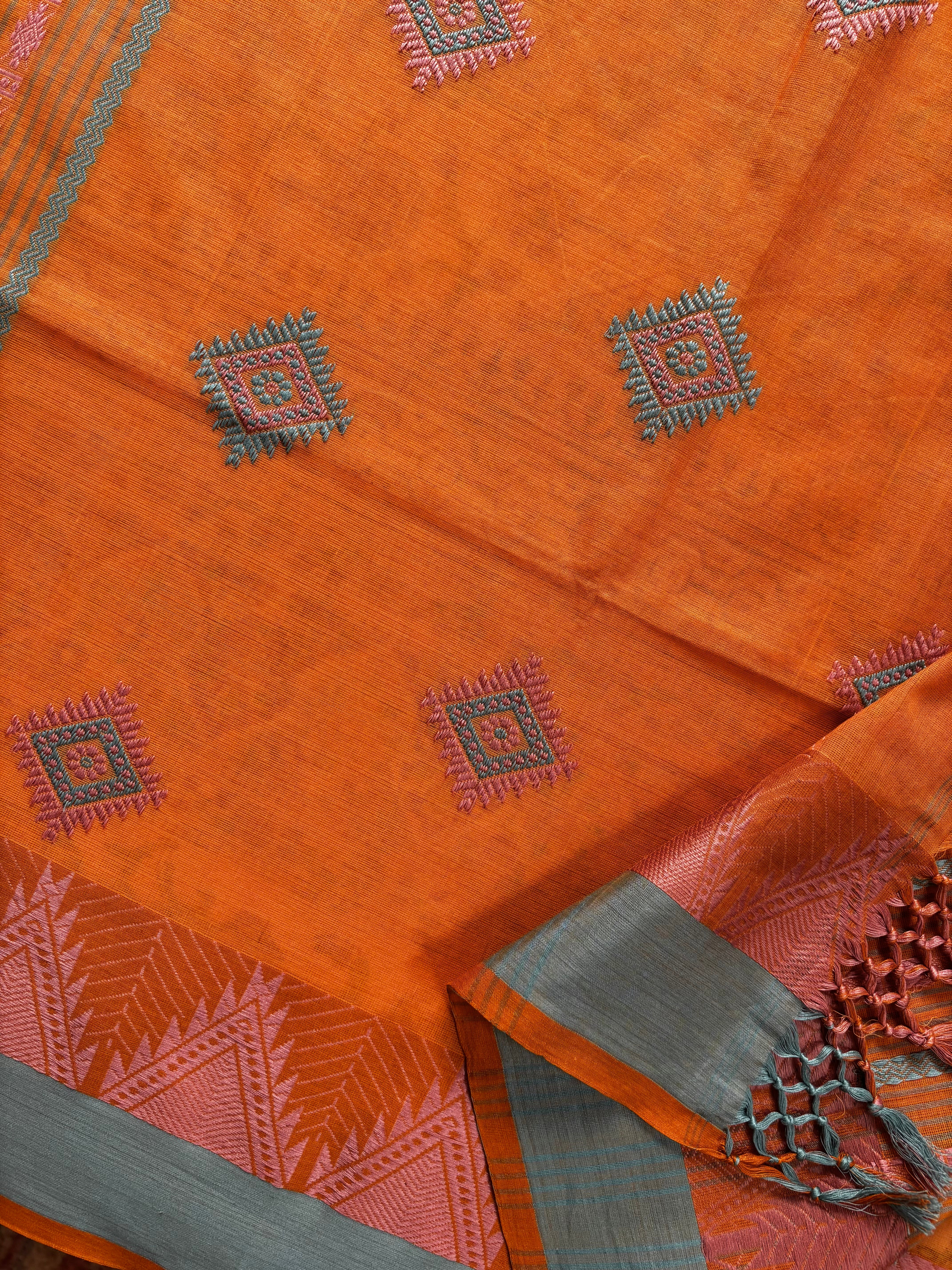Handwoven Light Orange Colour Phulia Cotton Saree