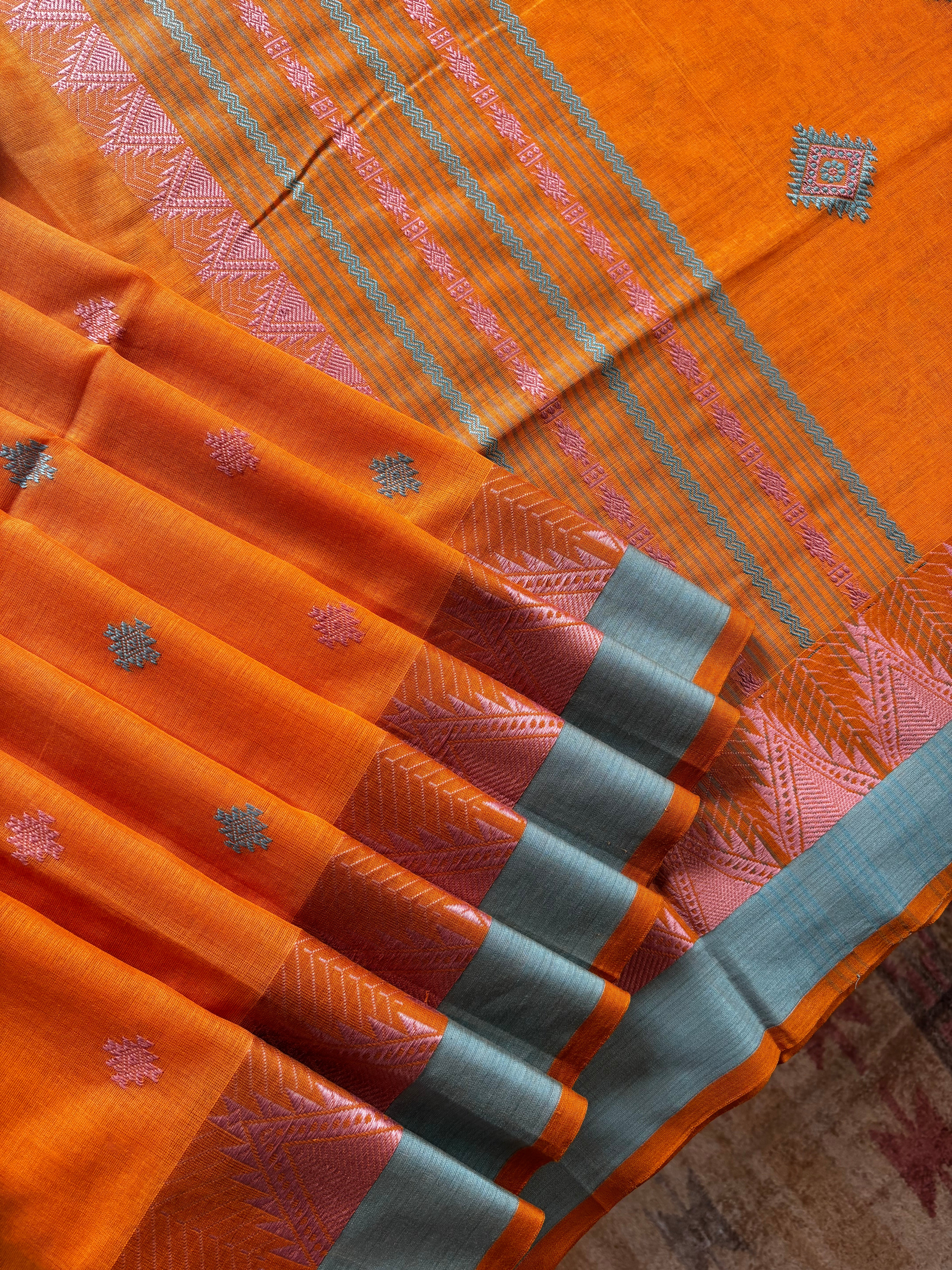 Handwoven Light Orange Colour Phulia Cotton Saree