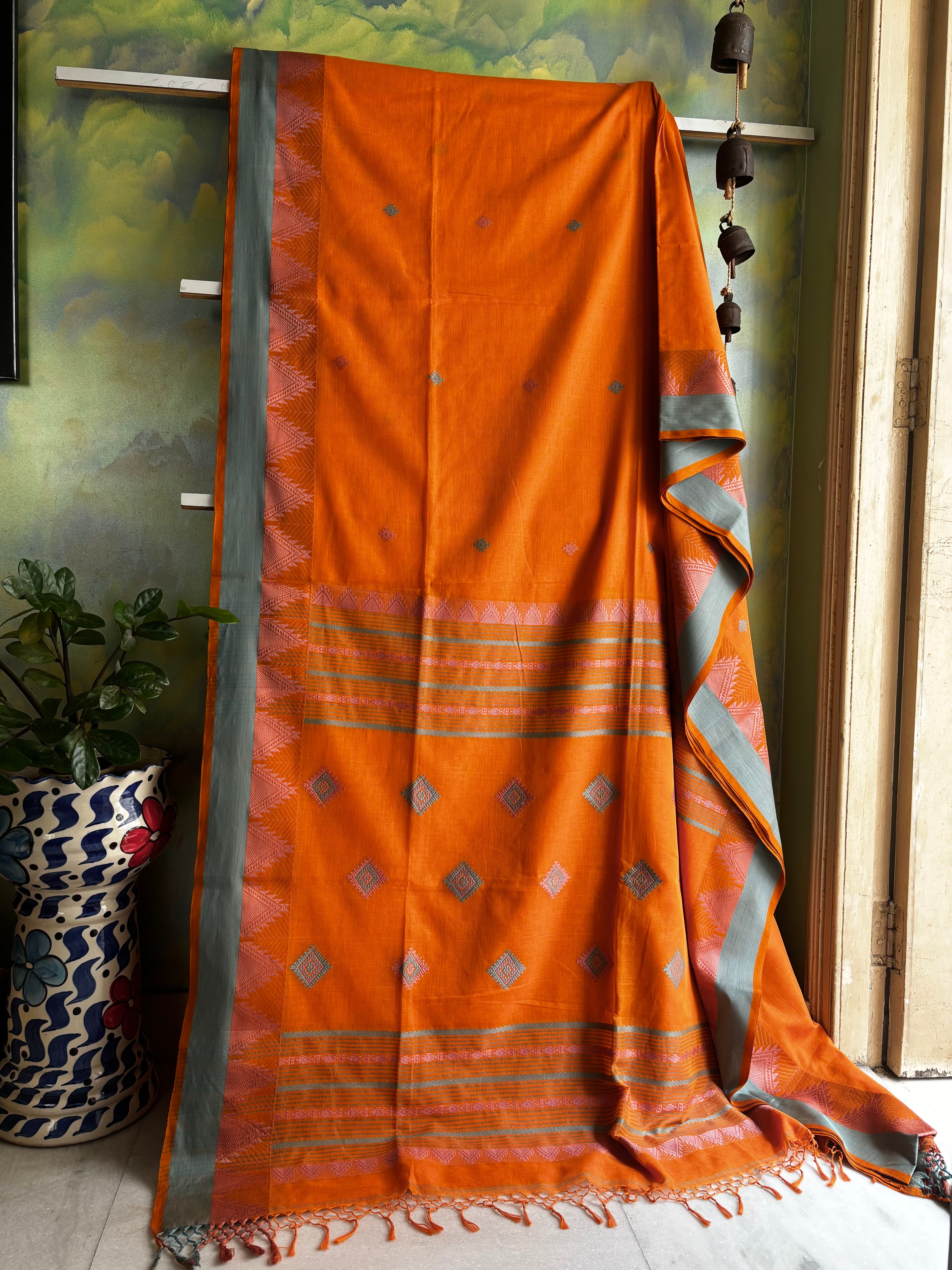 Handwoven Light Orange Colour Phulia Cotton Saree