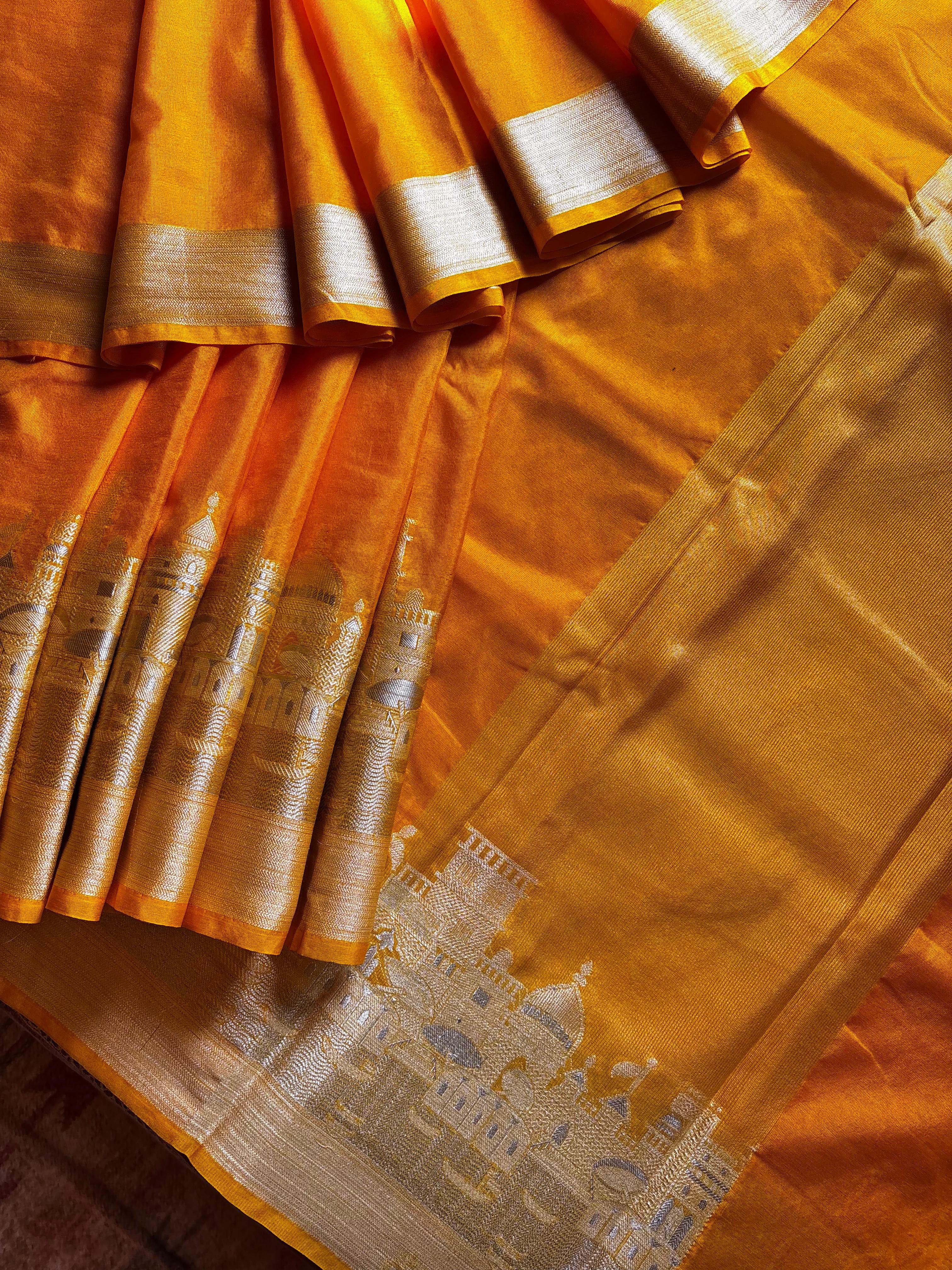 Yellow Colour Benaras Ghat Saree