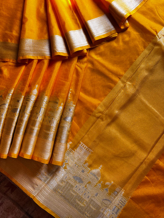 Yellow Colour Benaras Ghat Saree