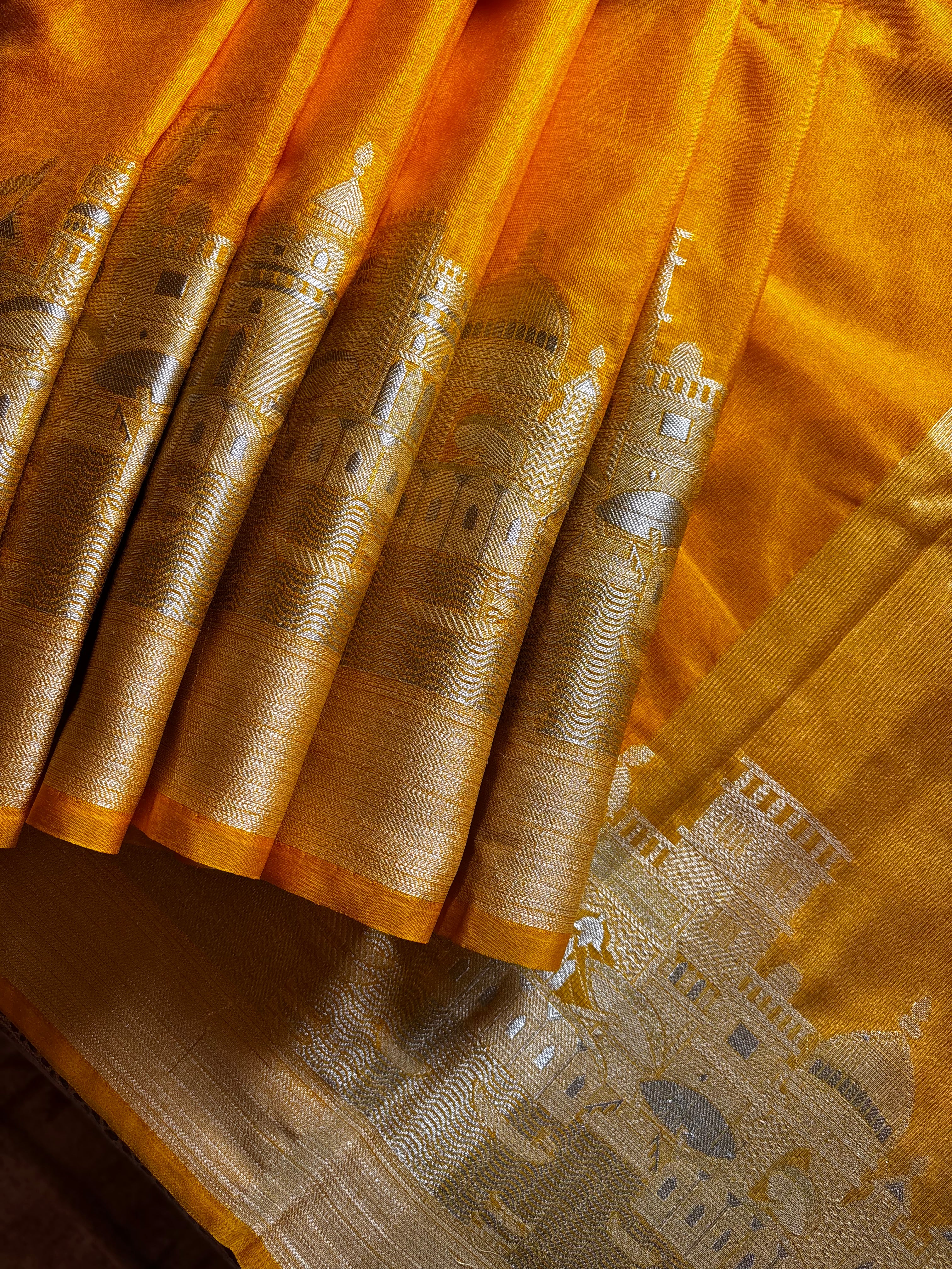Yellow Colour Benaras Ghat Saree